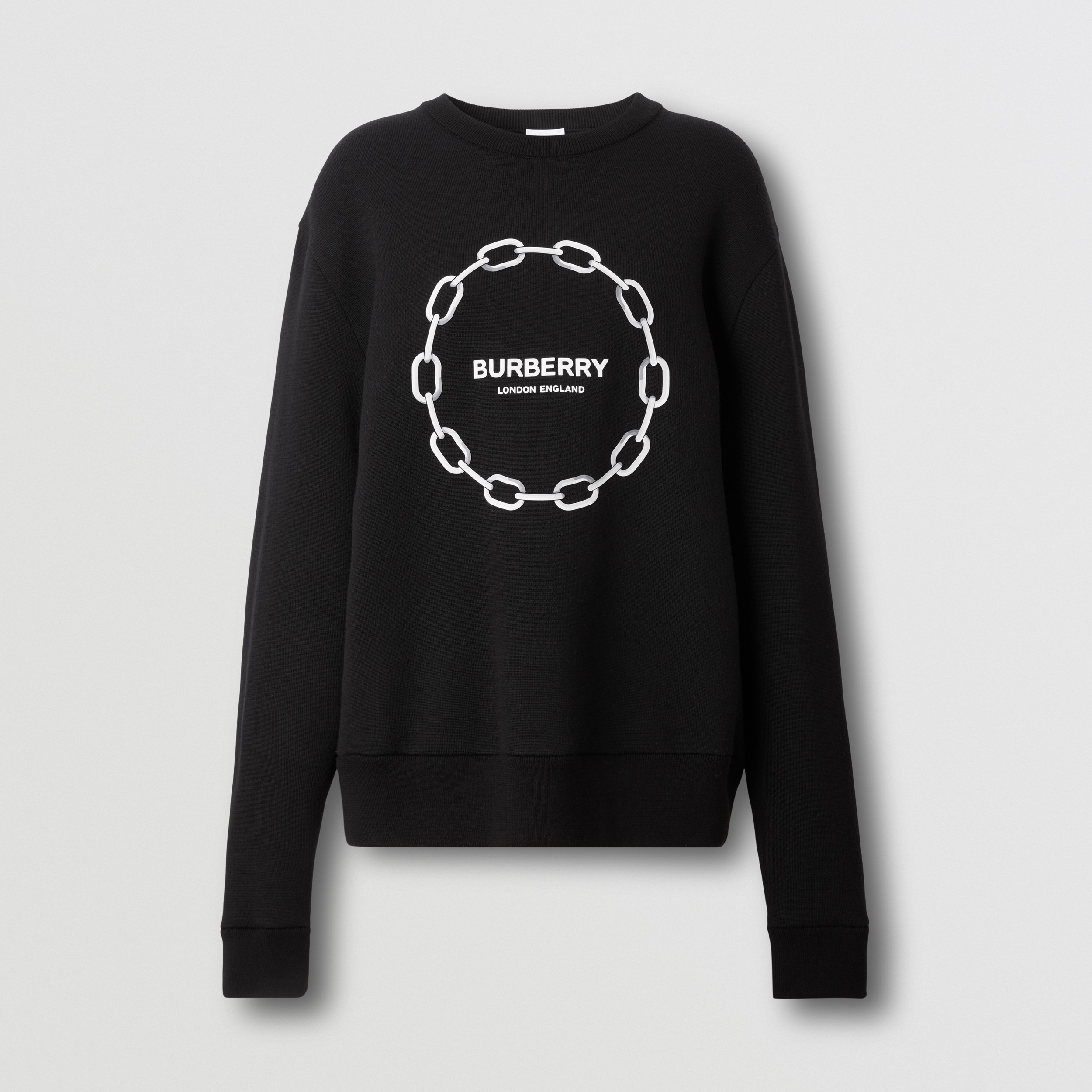 Chain Print Wool Cotton Sweater in Black - Women | Burberry® Official - 4