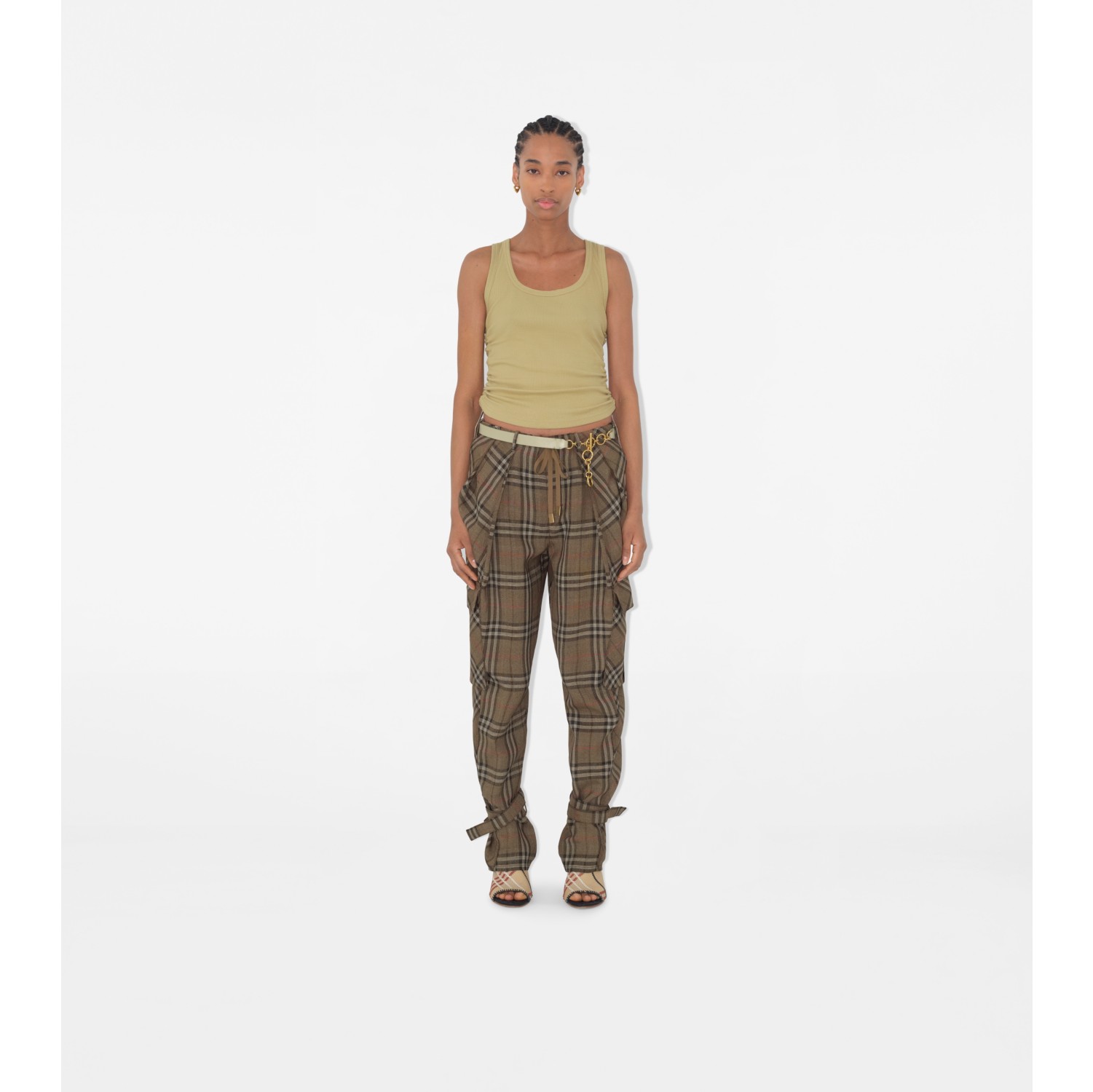 Check Silk Blend Cargo Trousers