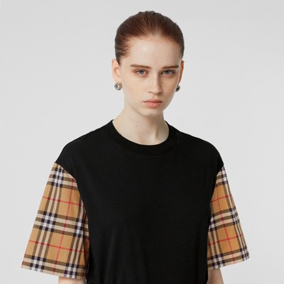 Vintage Check-sleeve Cotton Oversized T 