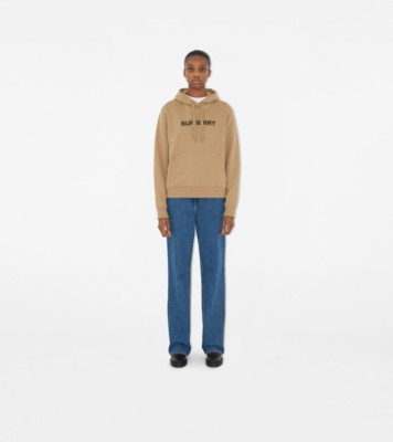 Logo Cotton Hoodie in Camel Women Burberry Official