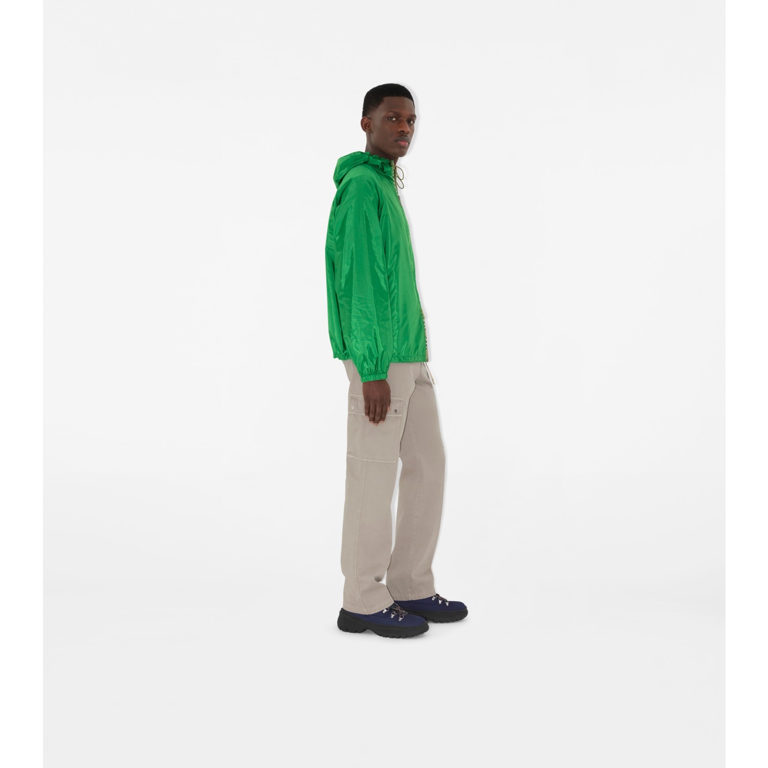 Check Trim Nylon Hooded Jacket
