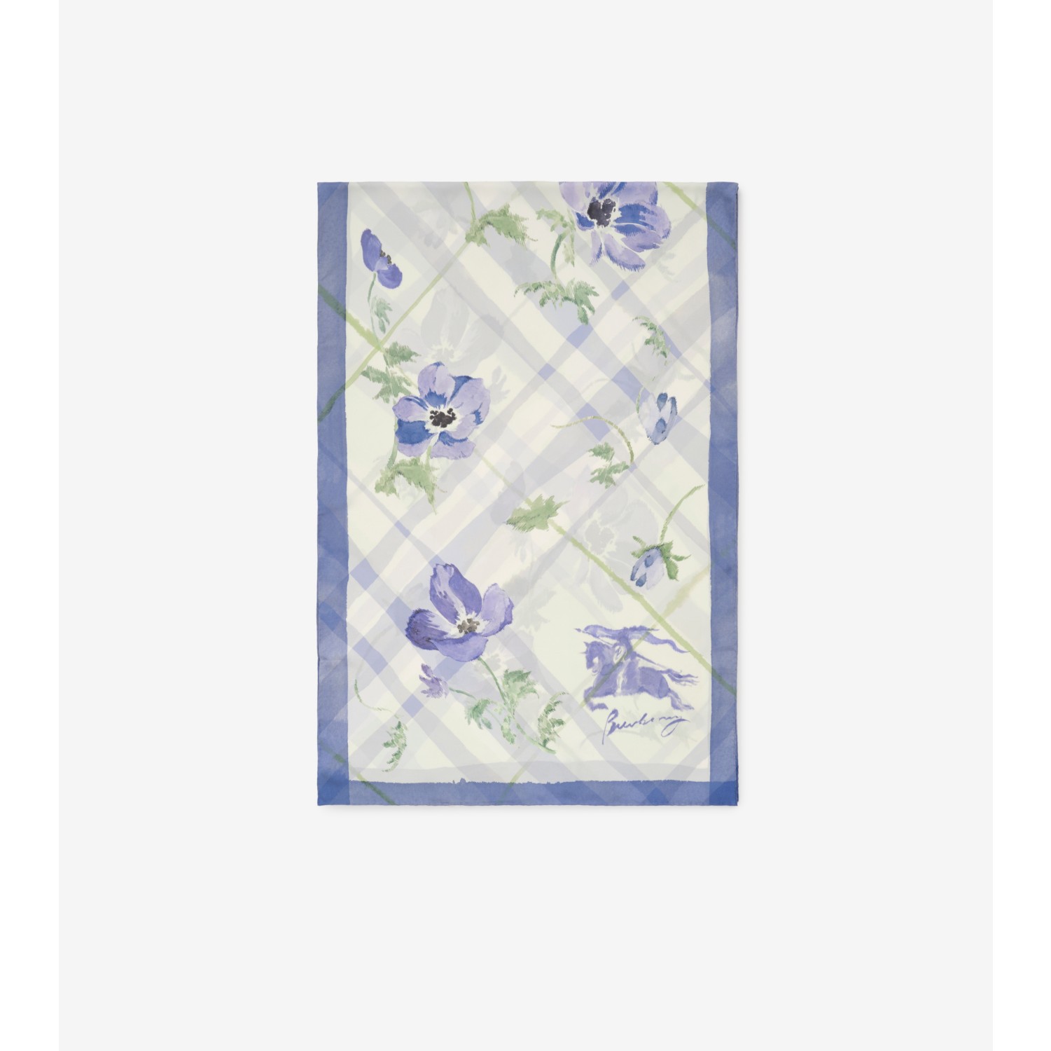 Wide Watercolour Check Silk Scarf