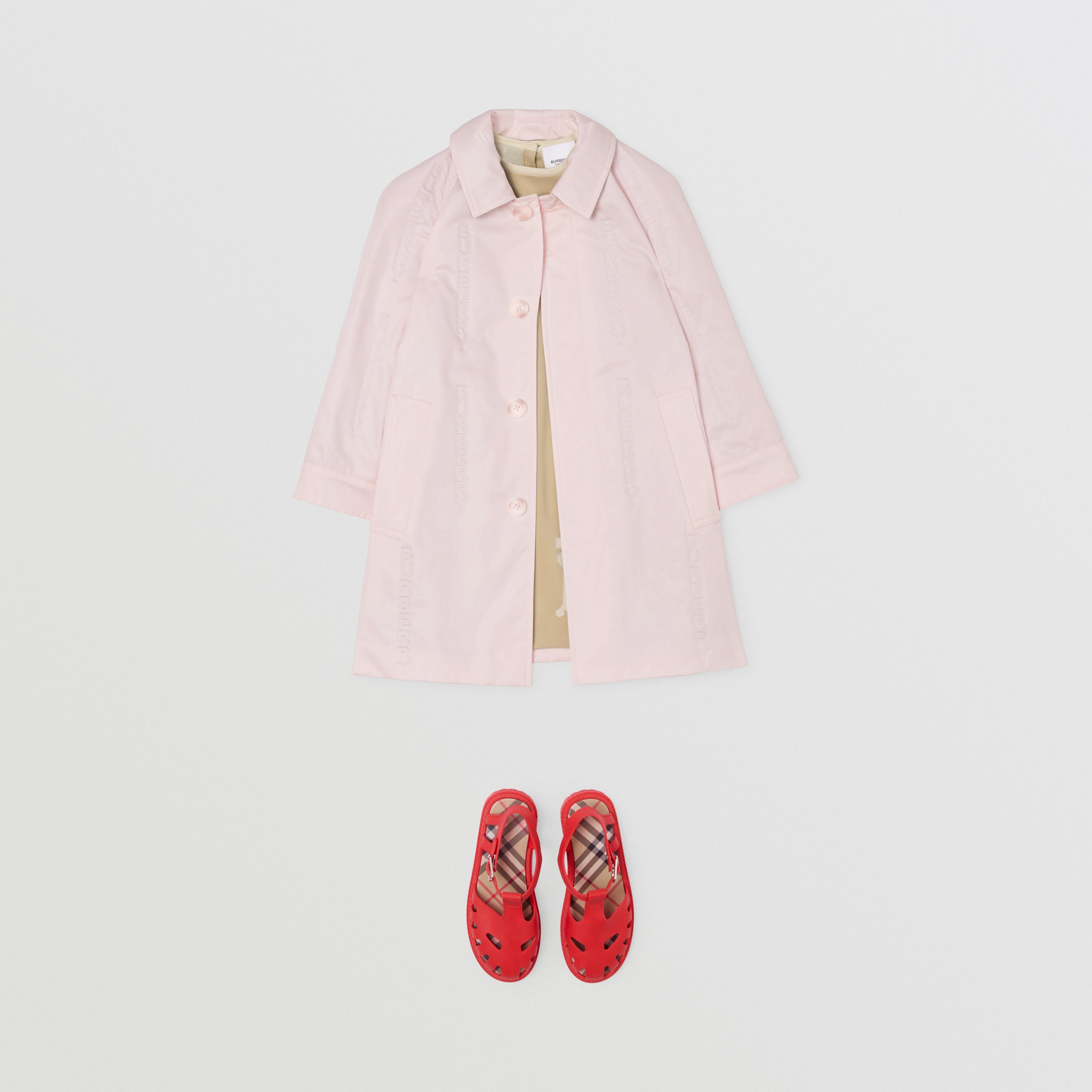 Debossed Logo Cotton Car Coat in Pale Candy Pink | Burberry® Official - 3