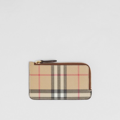 Vintage Check and Leather Zip Card Case in Tan - Women | Burberry® Official