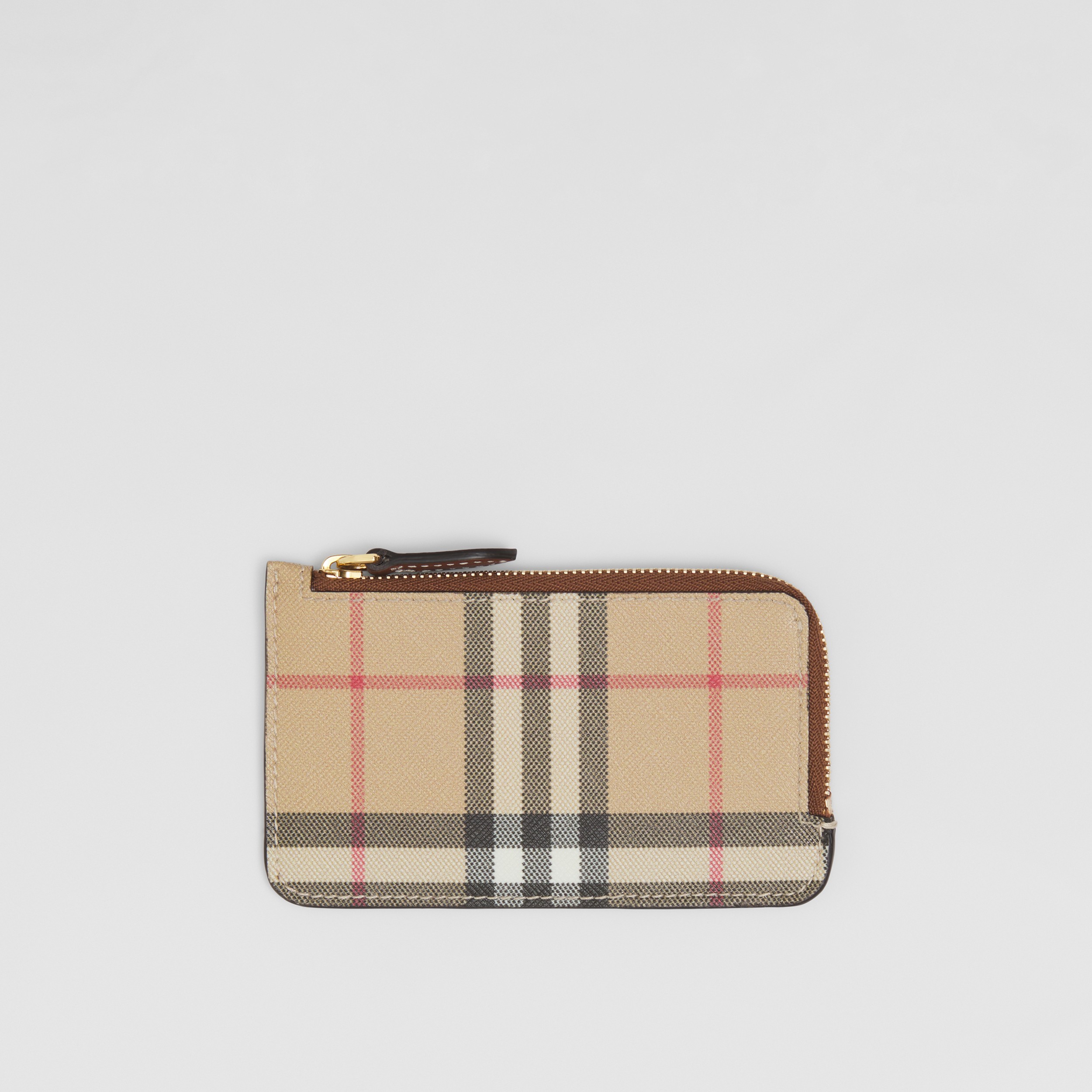 Vintage Check and Leather Zip Card Case in Tan - Women | Burberry® Official - 1