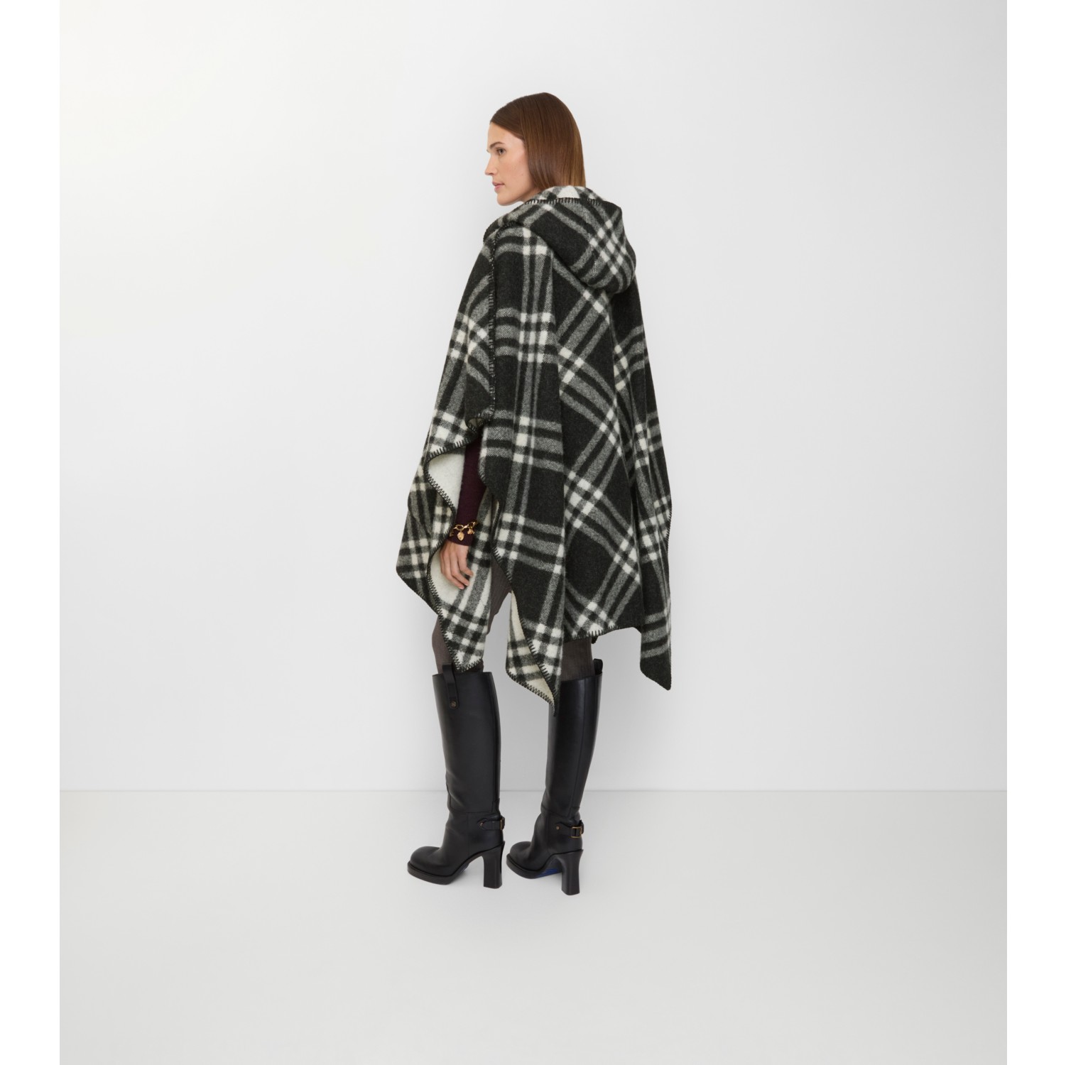 Reversible Check Wool Cape