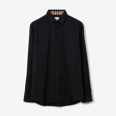 Slim Fit Monogram Motif Stretch Cotton Poplin Shirt in Black | Burberry®  Official