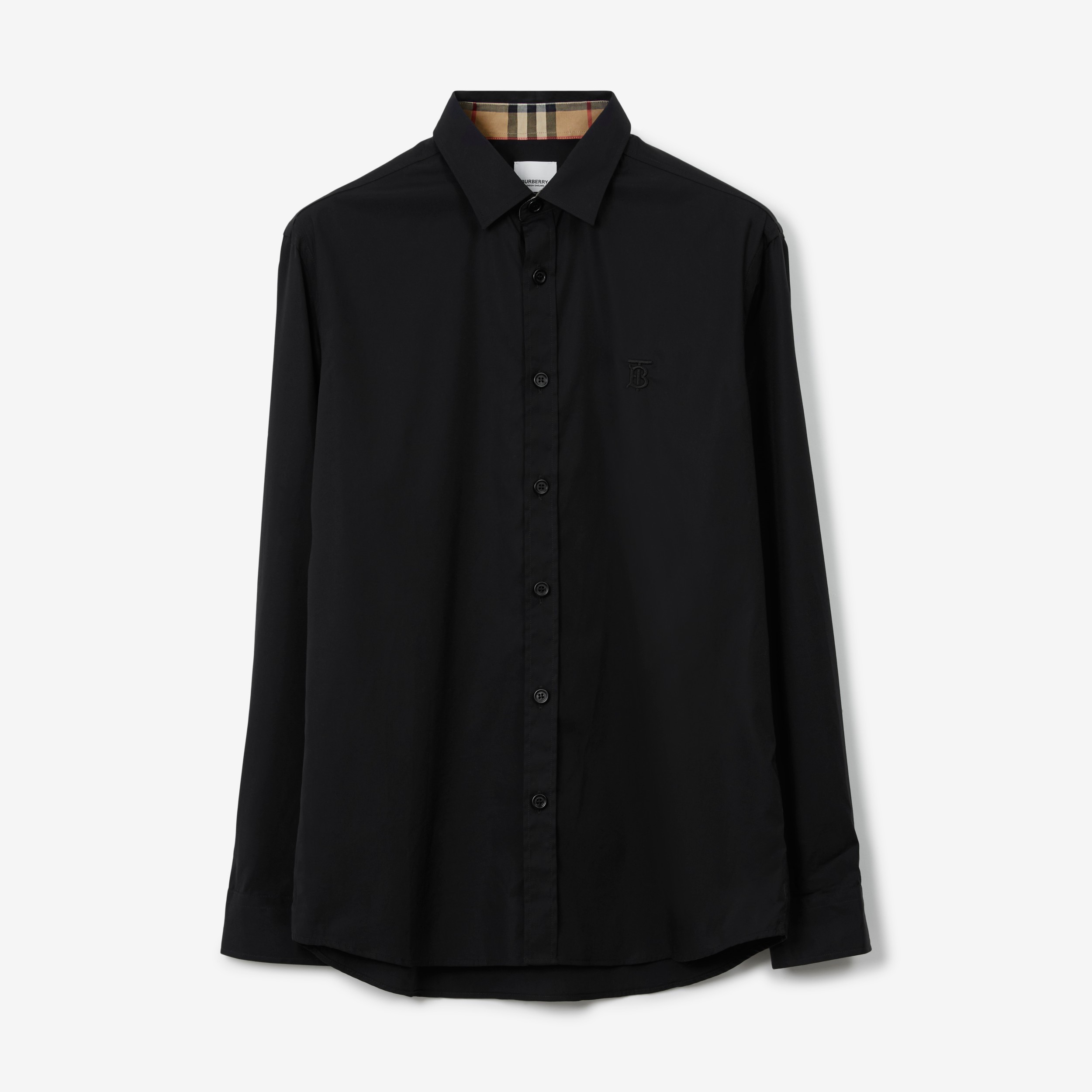 Slim Fit Monogram Motif Stretch Cotton Poplin Shirt in Black | Burberry®  Official