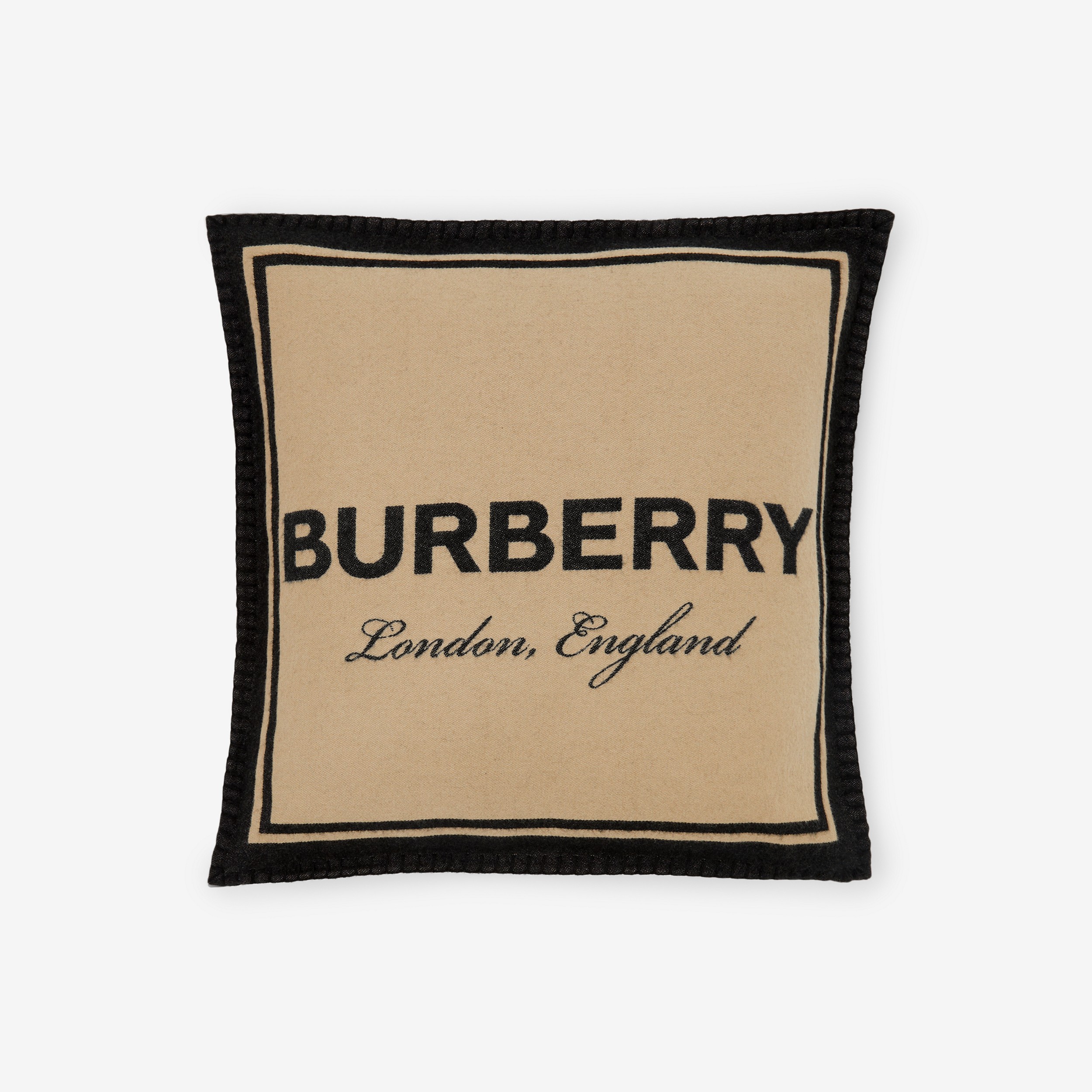 Logo Cashmere Wool Jacquard Cushion Cover in Honey/black | Burberry® Official - 1