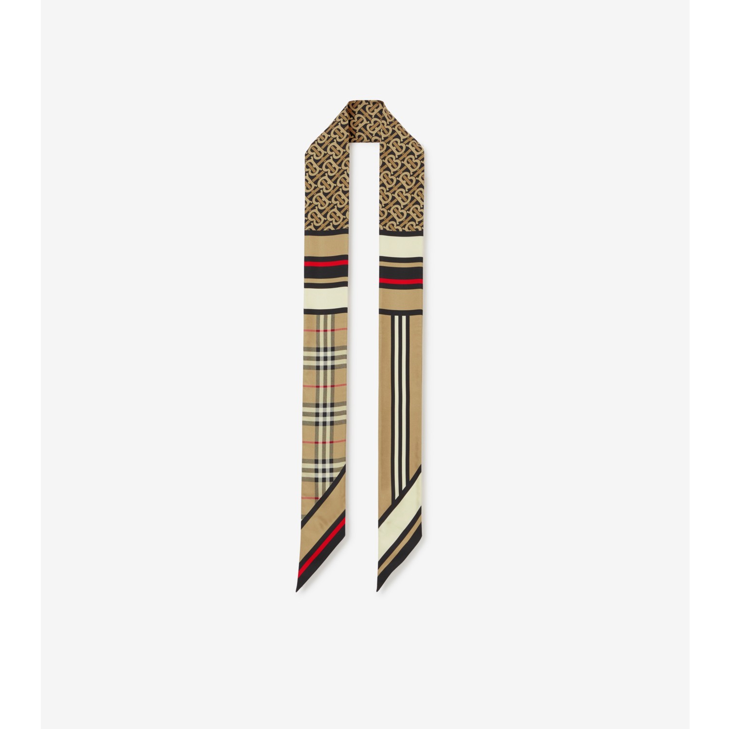 Print Tapered-tip check silk-twill scarf, Burberry