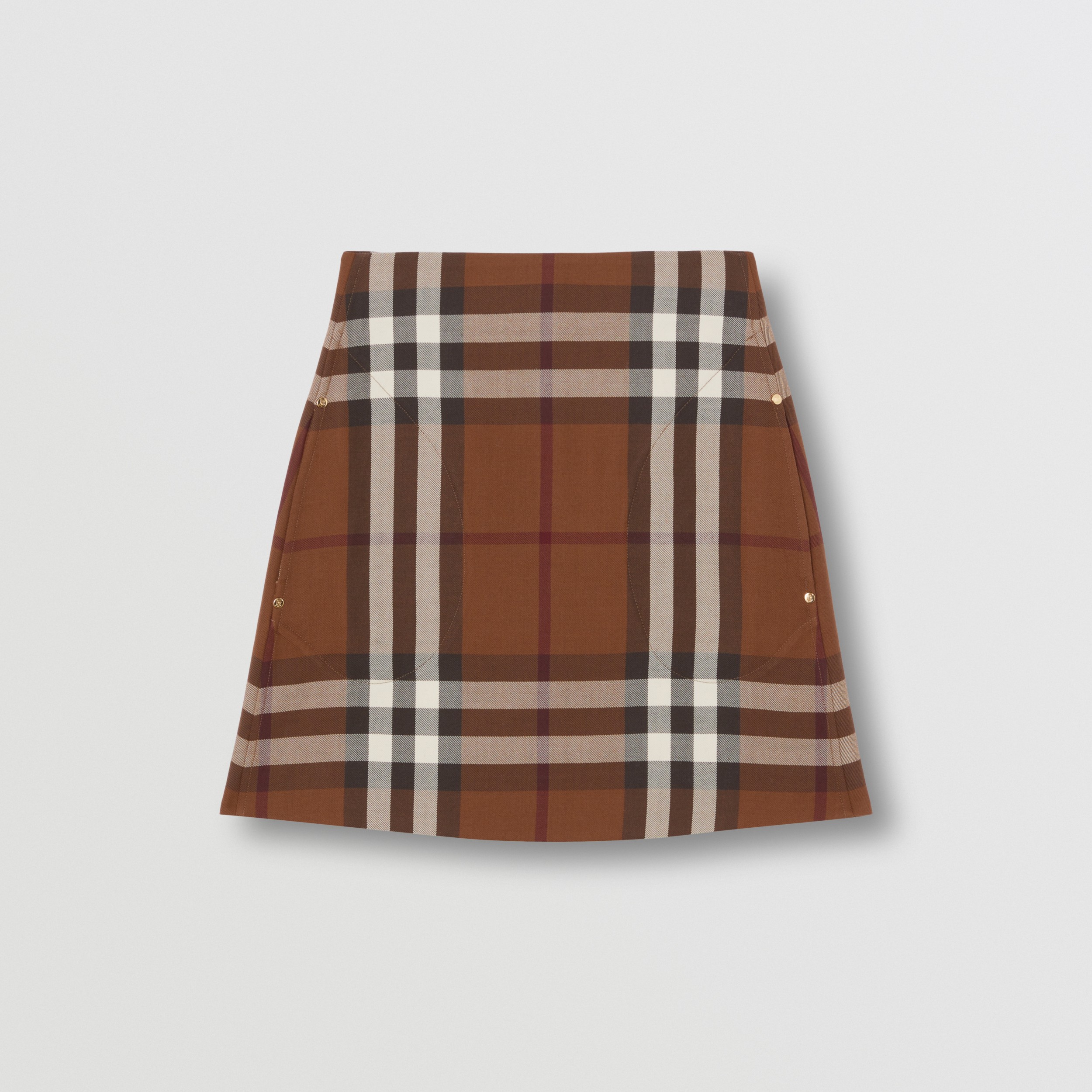 Check Wool Cotton Jacquard Mini Skirt in Dark Birch Brown Women