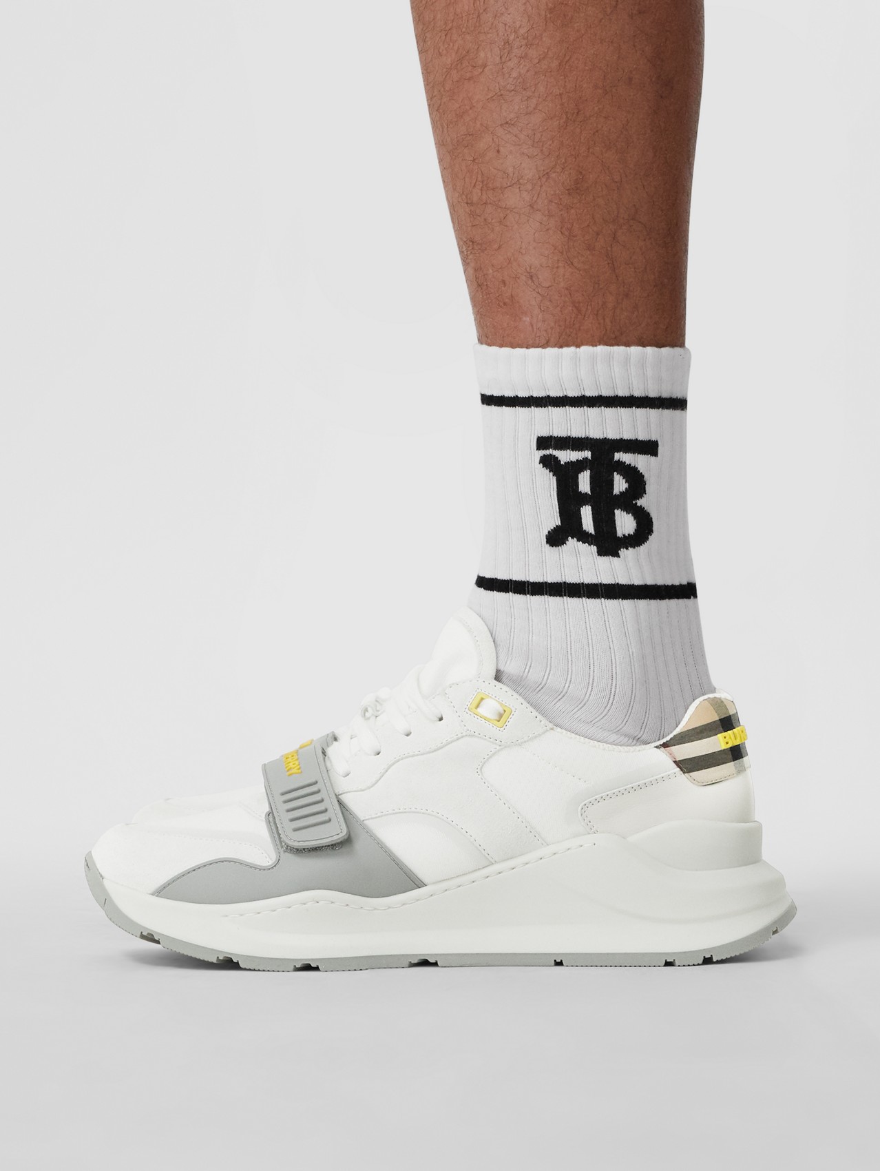 Suede, Vintage Check and Leather Sneakers in White/archive Beige/yellow