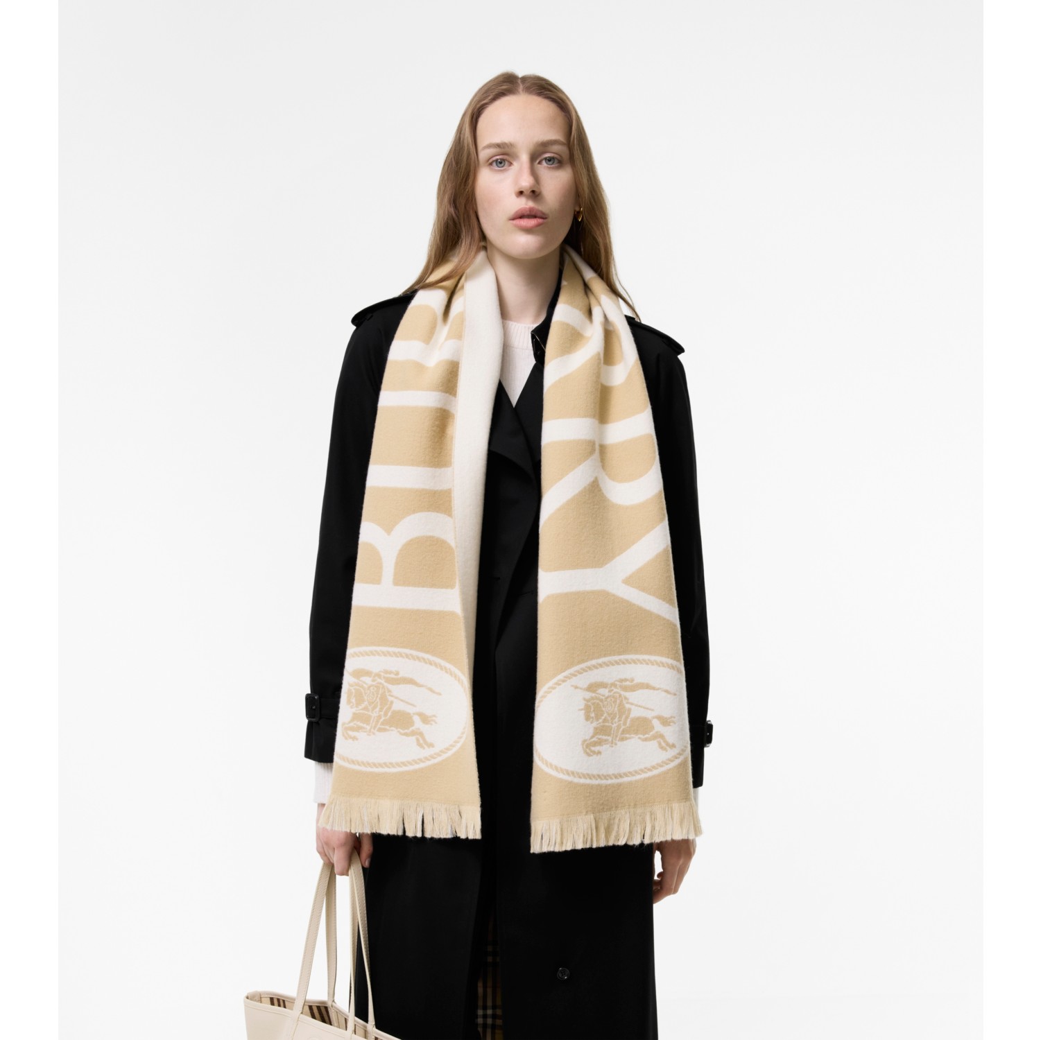 Logo Wool Scarf in Sand beige | Burberry® Official