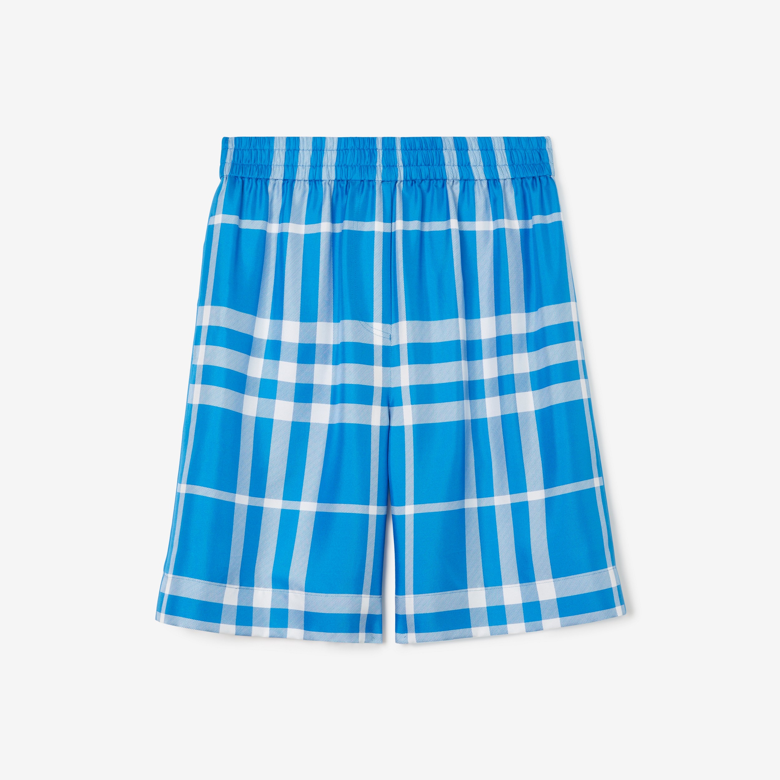 Check Print Silk Shorts in Vivid Blue - Women | Burberry® Official - 1