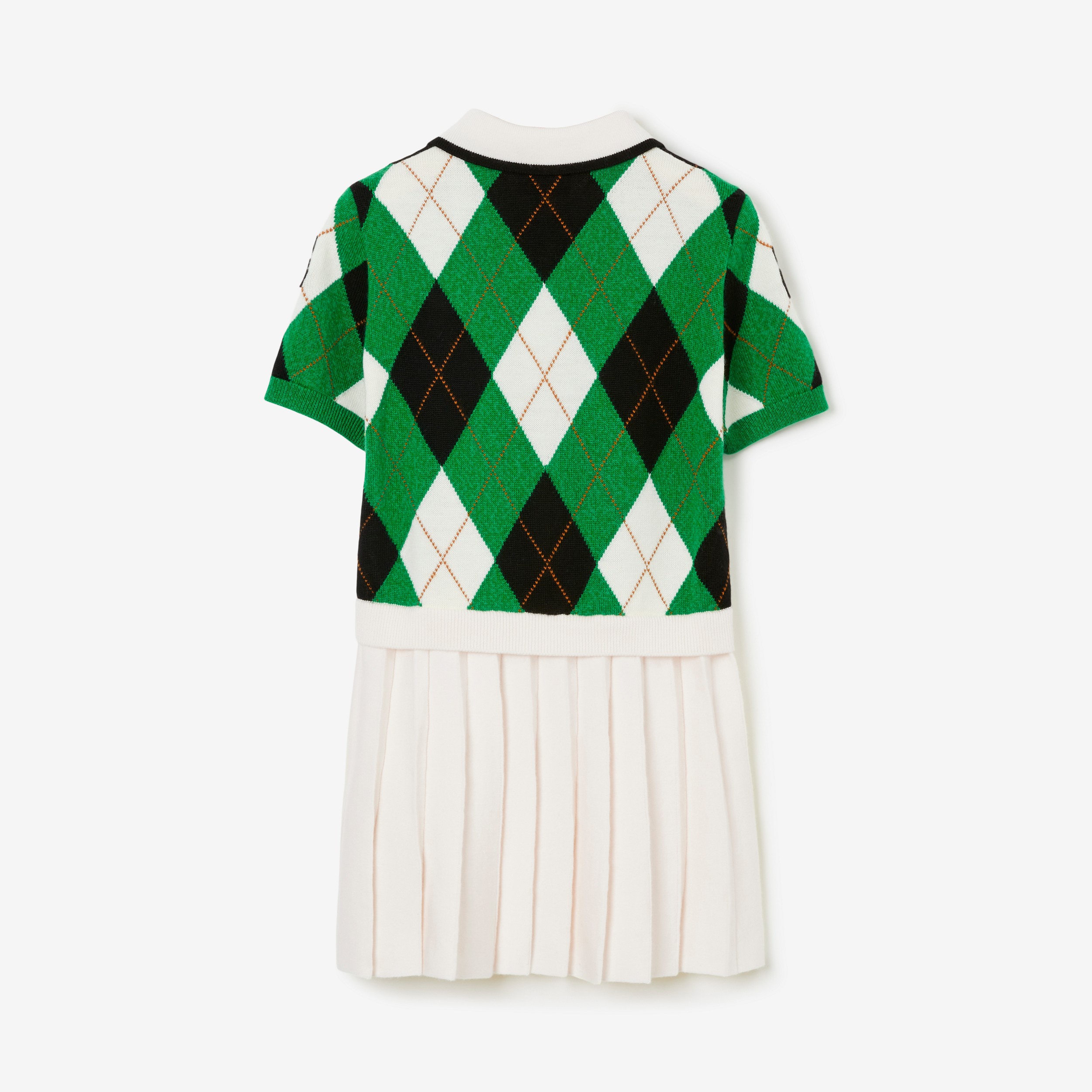 Vestido de lã e cashmere com estampa Argyle e Thomas Bear (Verde Abeto) | Burberry® oficial - 2