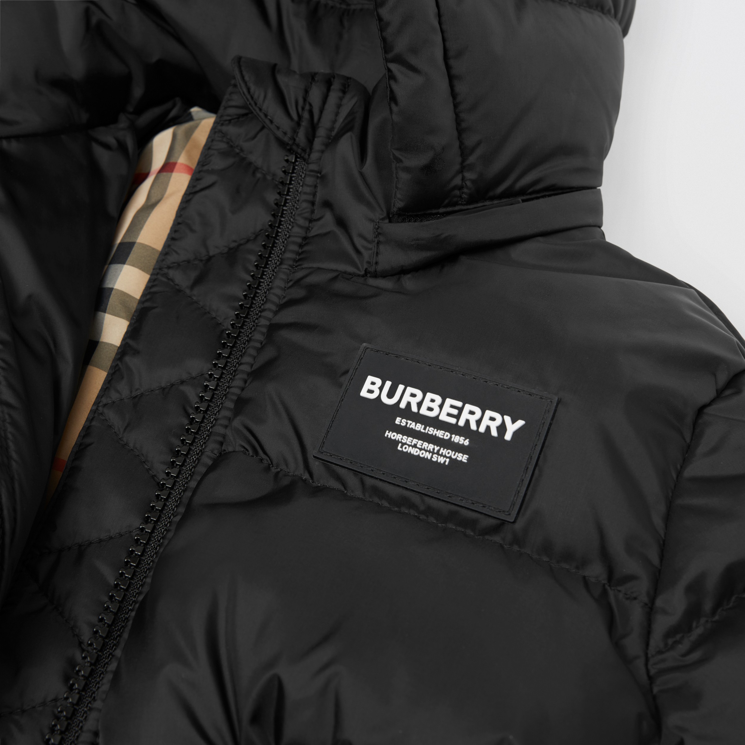 Detachable Hood Horseferry Appliqué Puffer Coat in Black - Children | Burberry® Official - 2