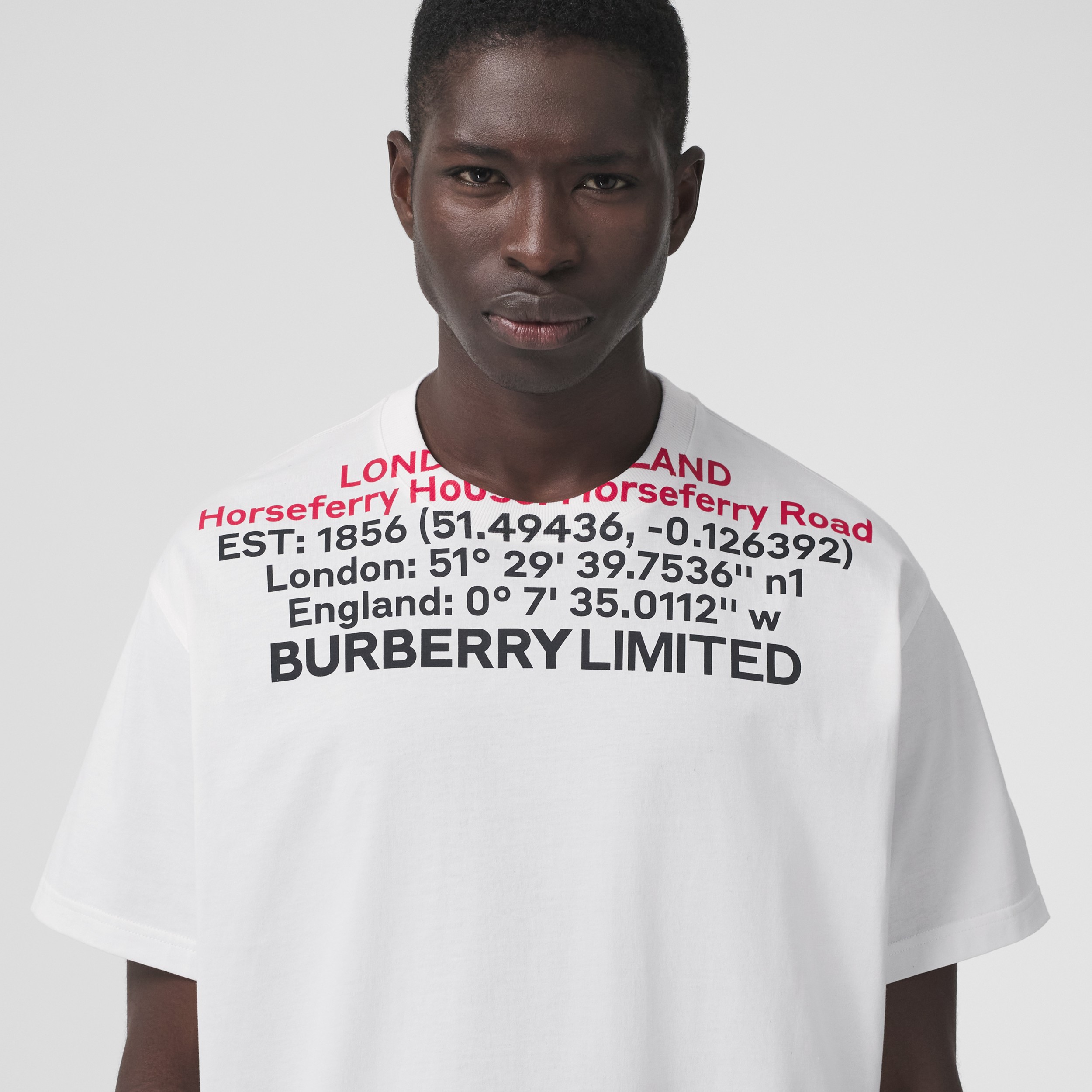 Location Print Cotton Oversized T-shirt in White - Men | Burberry® Official - 2