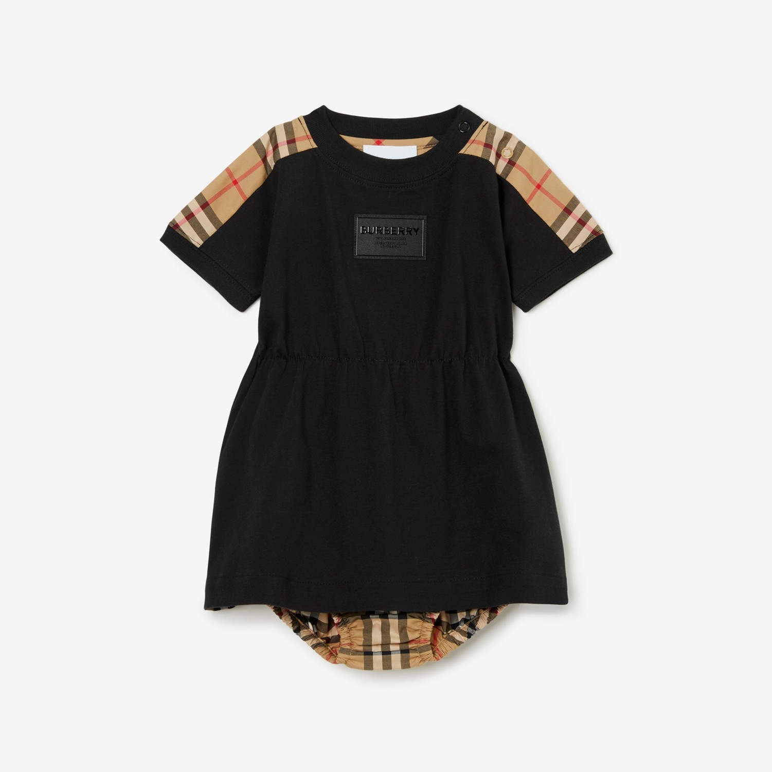 Check Cotton Dress with Bloomers in Black - Children | Burberry® Official