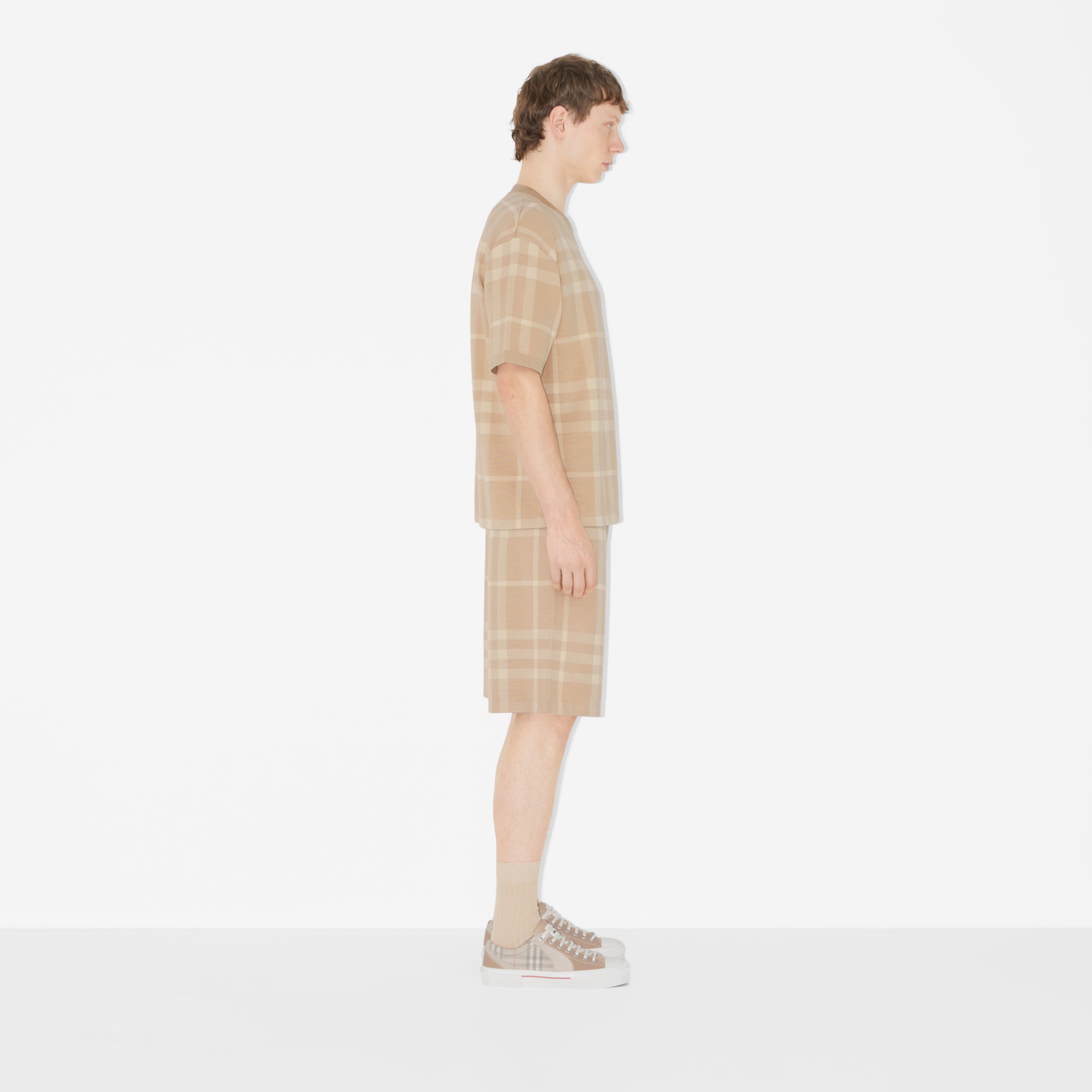 Check Wool Silk Jacquard Shorts in Soft Fawn - Men | Burberry® Official - 3