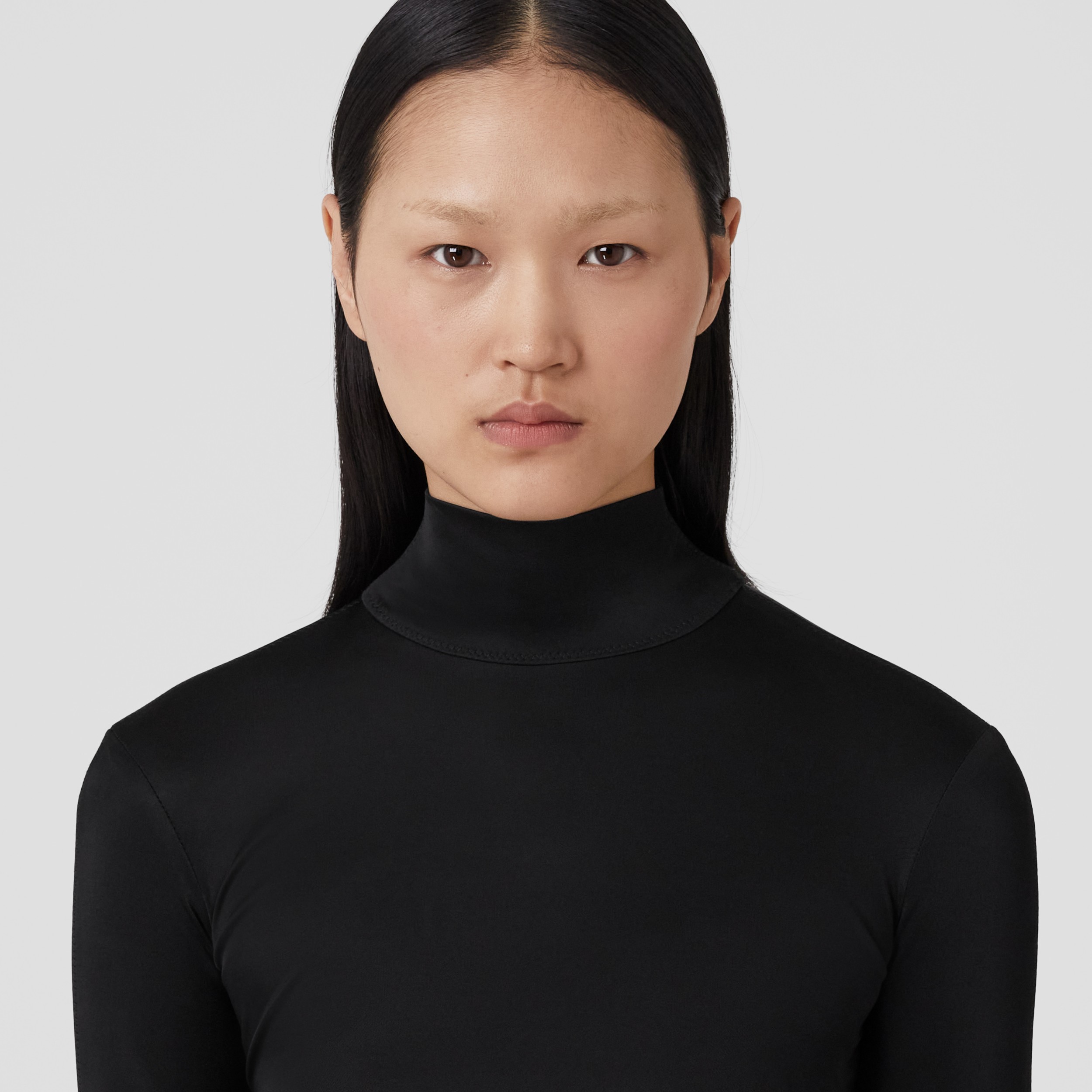 Long-sleeve Stretch Nylon Cropped Top in Black - Women | Burberry® Official - 2