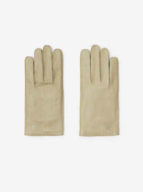 Shop Burberry Leather Gloves In Hunter