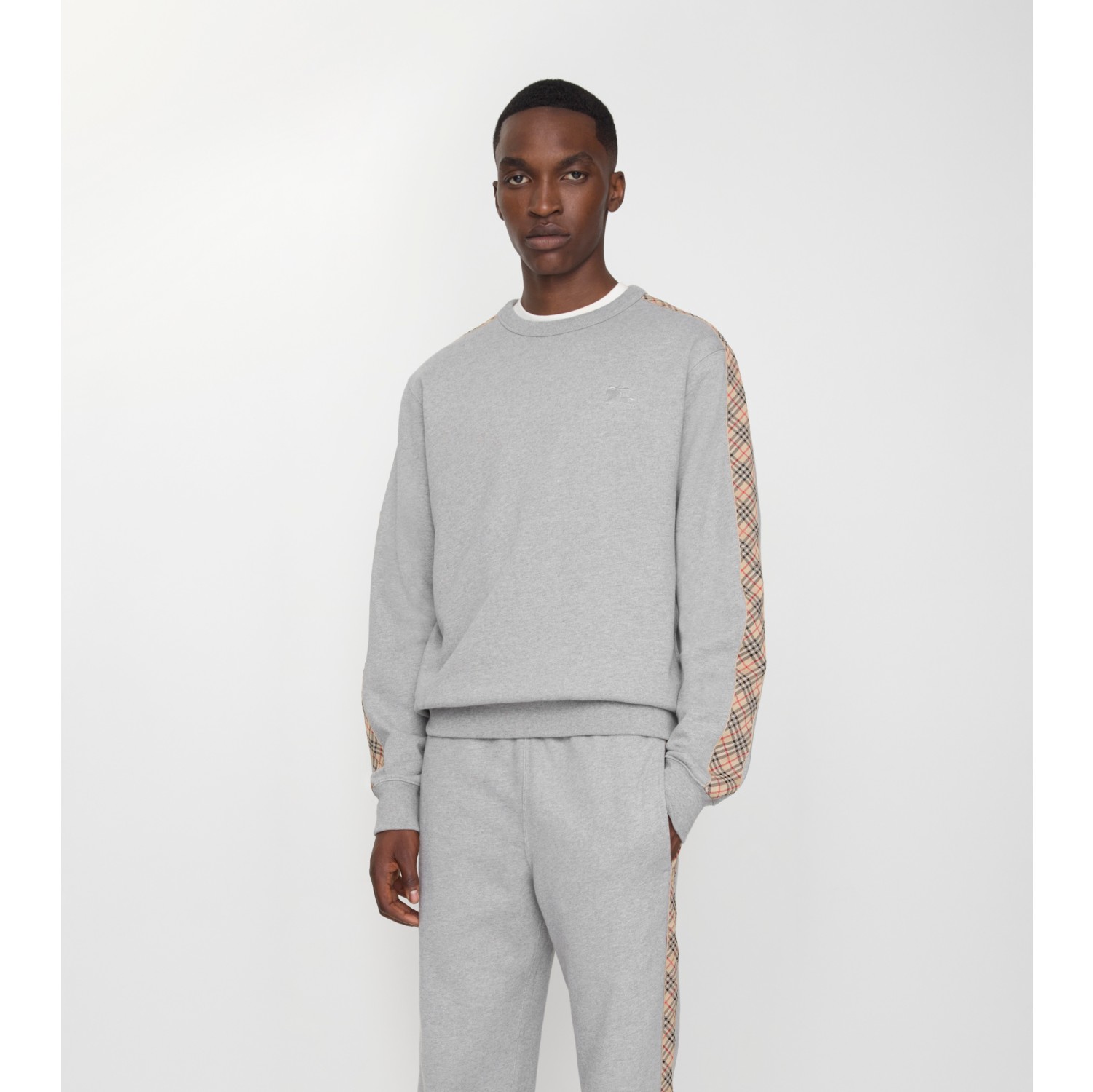 Check Trim Cotton Sweatshirt