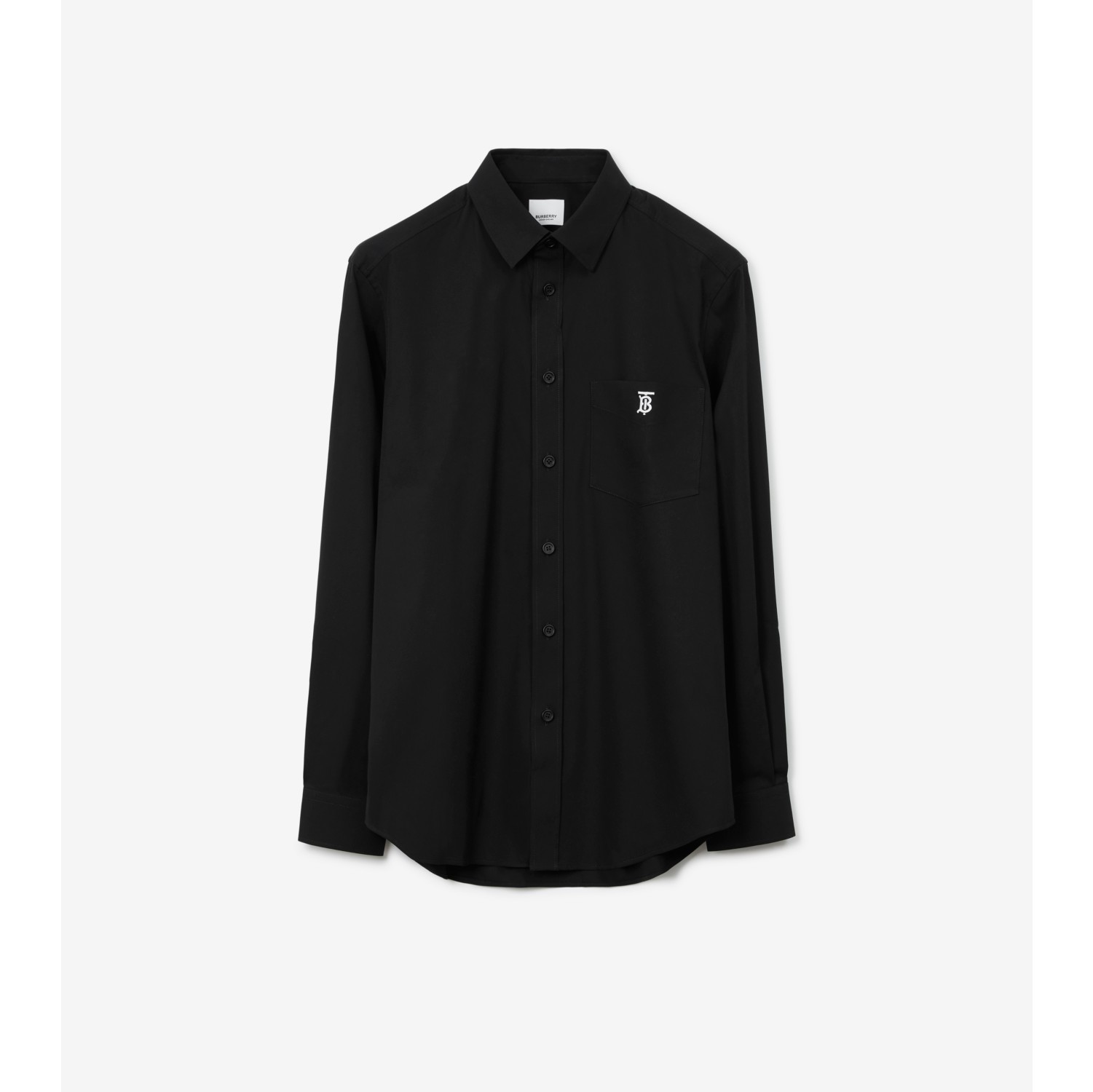 Monogram Motif Technical Cotton Shirt in Black Men Burberry Official