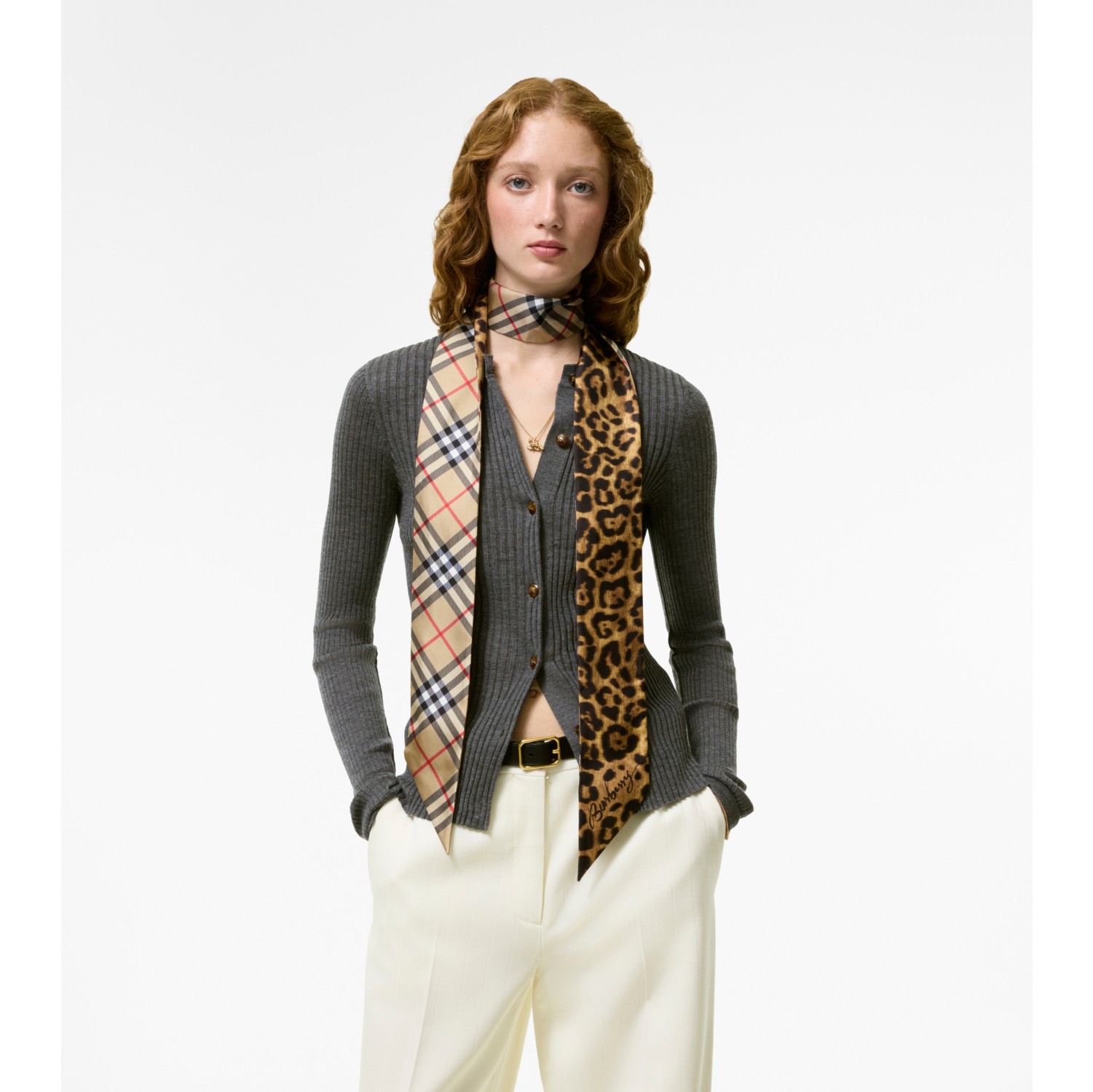 Skinny Reversible Leopard Print Silk Scarf