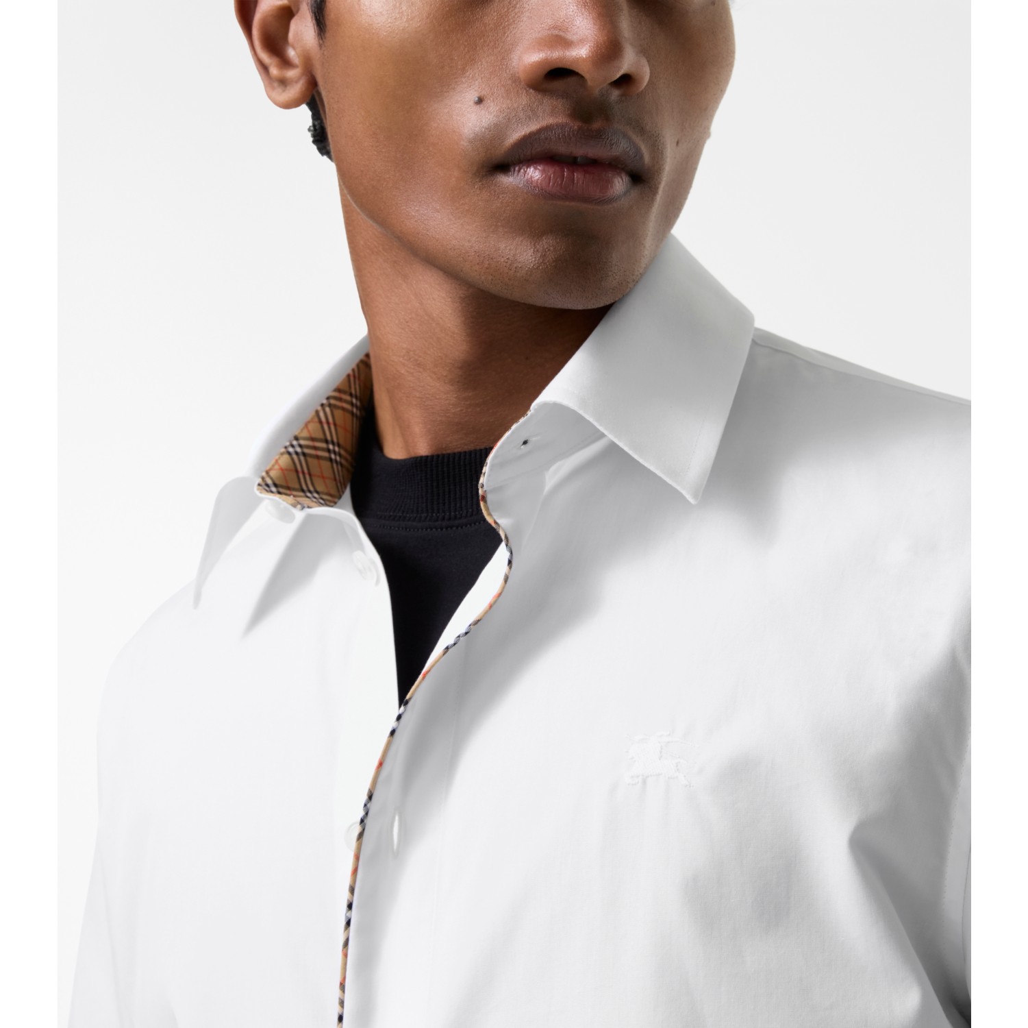 Check Piping Cotton Poplin Shirt in Optic white - Men | Burberry® Official