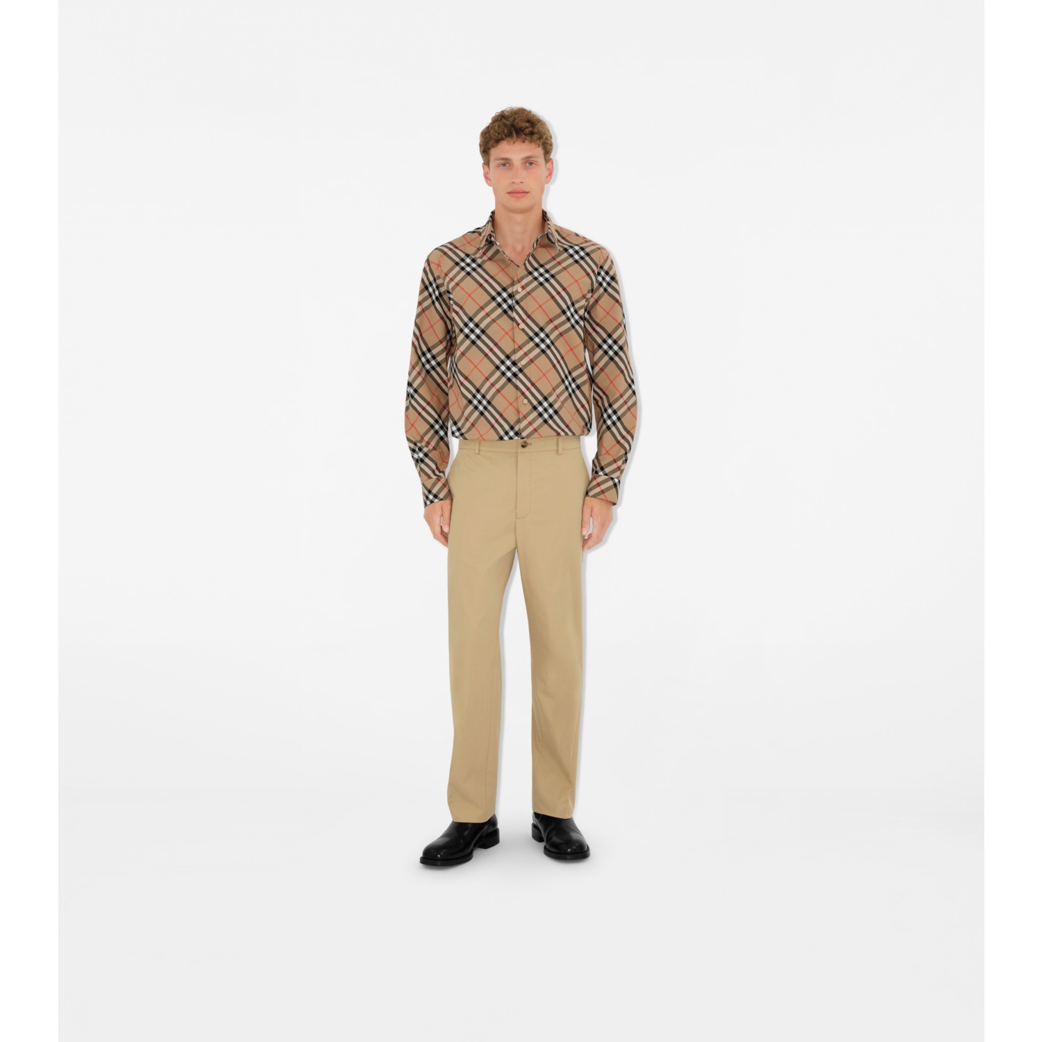 Check Cotton Shirt in Sand Men Burberry Official