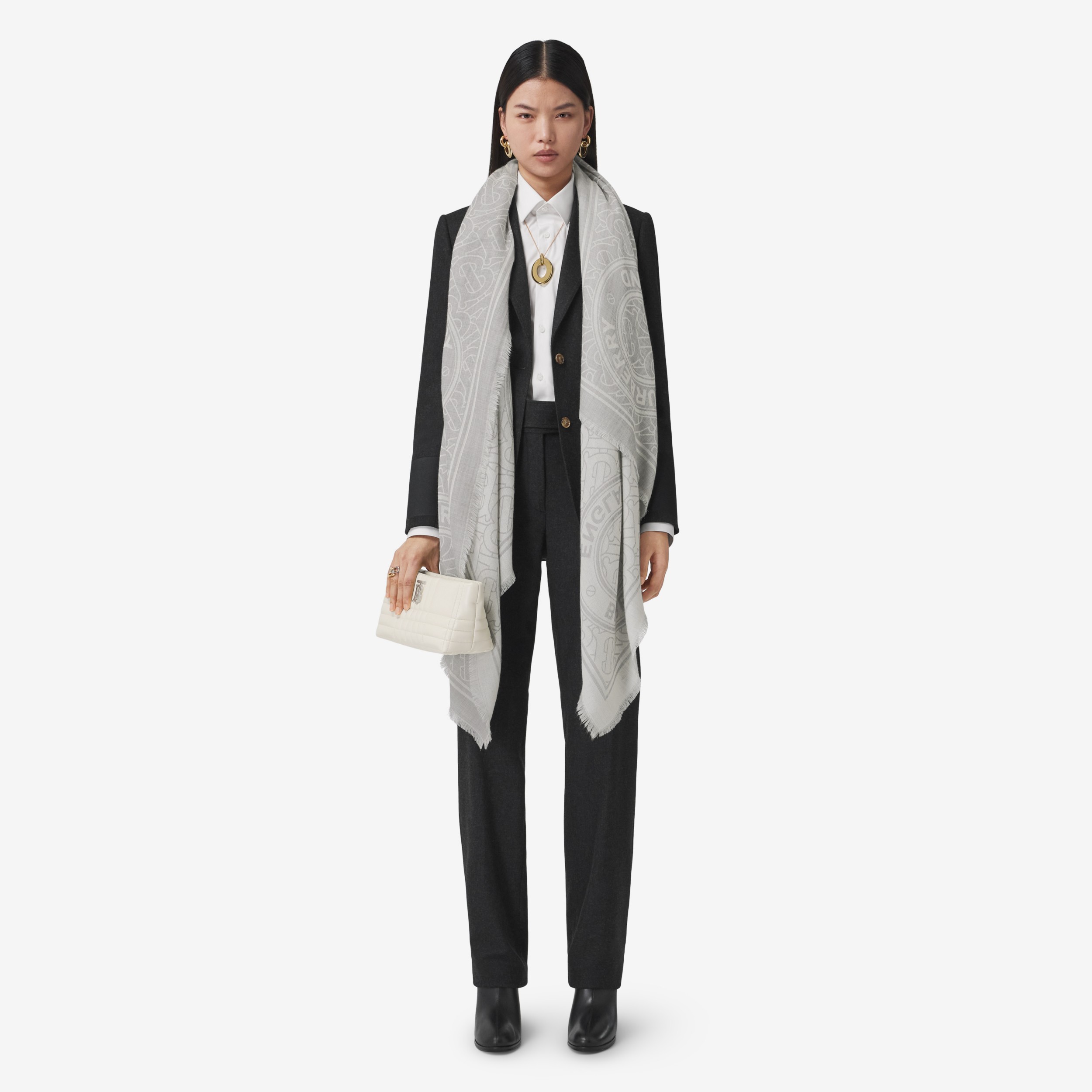 Montage Lightweight Cashmere Jacquard Scarf in Grey | Burberry® Official - 3