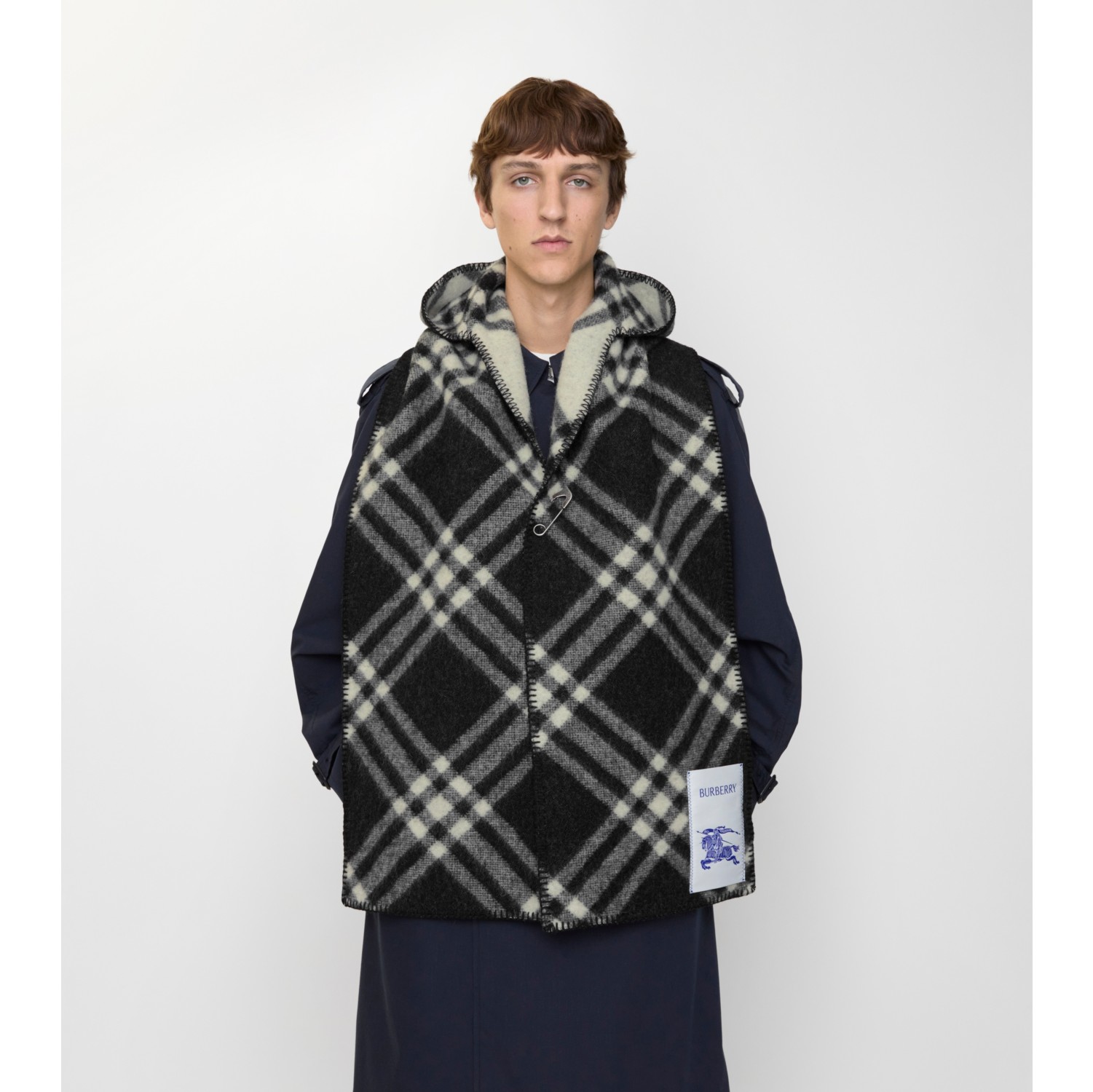 Check Wool Hooded Scarf