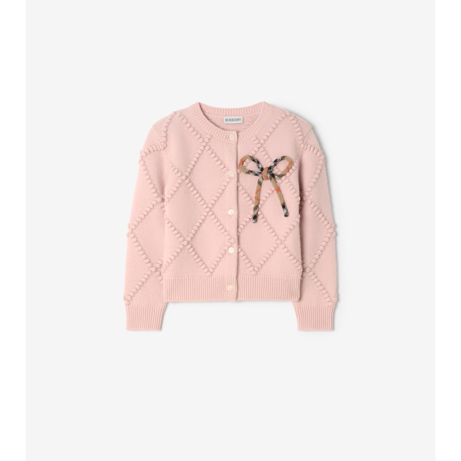 Check Bow Wool Cashmere Cardigan