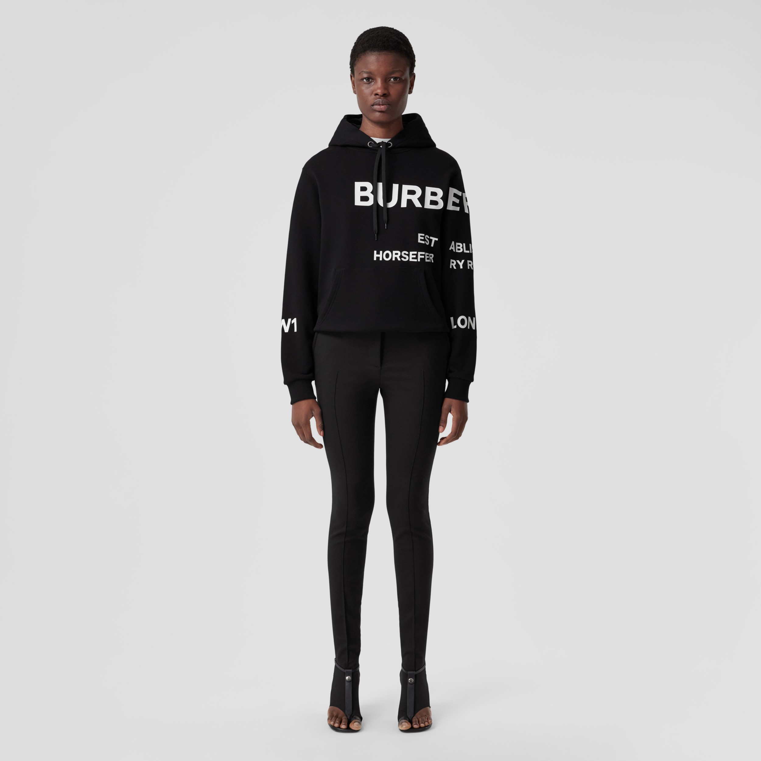 Sudadera extragrande en algodón con capucha y estampado Horseferry (Negro) - Mujer | Burberry® oficial - 4