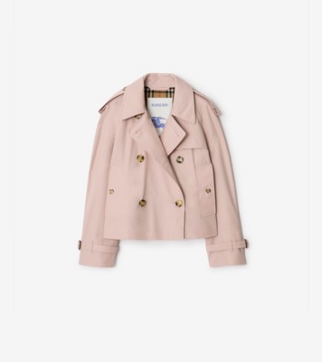Cropped Tropical Gabardine Mayfair Trench Jacket in Pale sugar