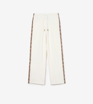 Check Trim Cotton Track Pants in Chalk white - Women | Burberry® Official