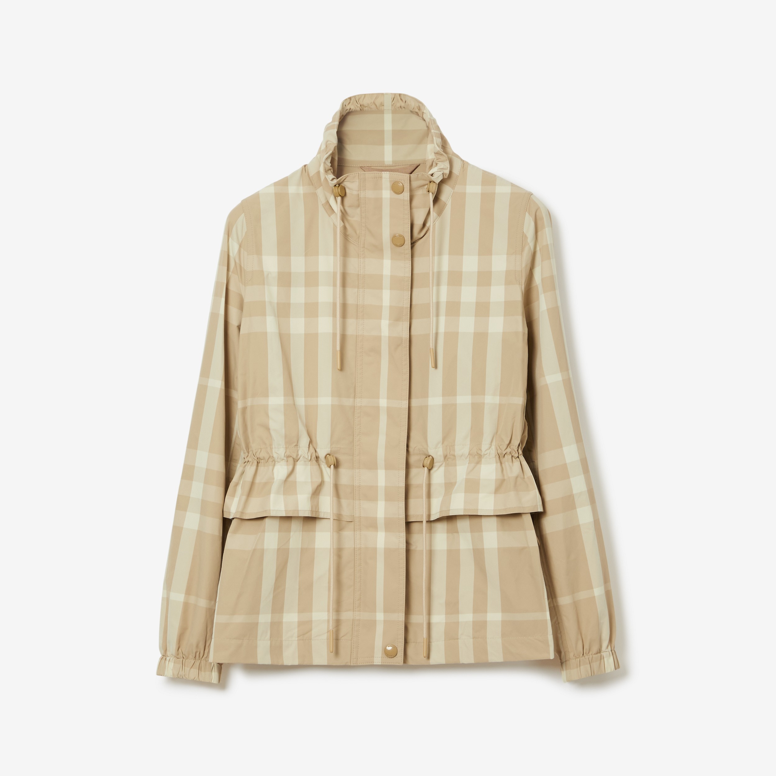 Check Nylon Funnel Neck Jacket in Soft Fawn - Women | Burberry® Official - 1