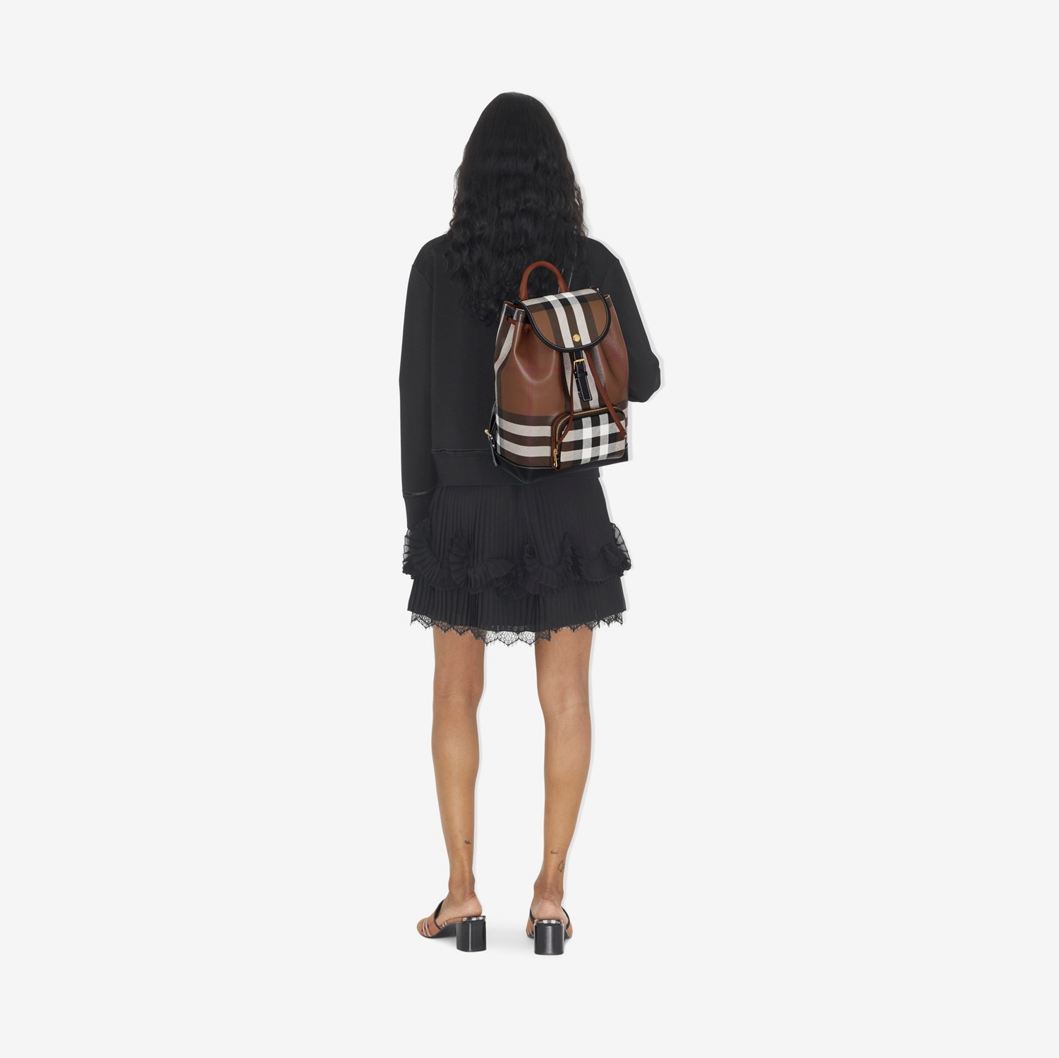 Check and Leather Backpack in Dark Birch Brown - Women | Burberry® Official