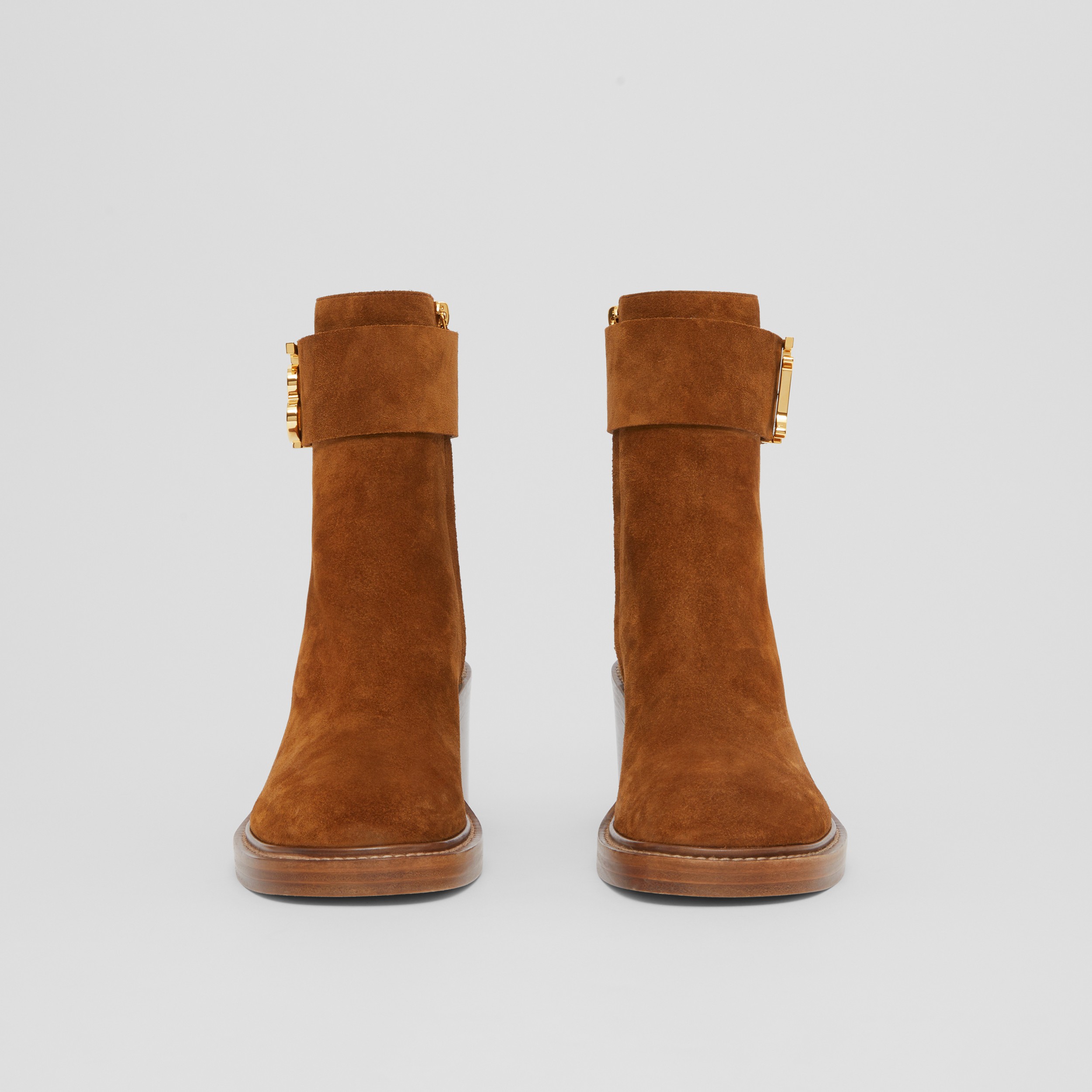 Monogram Motif Suede Block-heel Boots in Chocolate - Women | Burberry® Official - 4