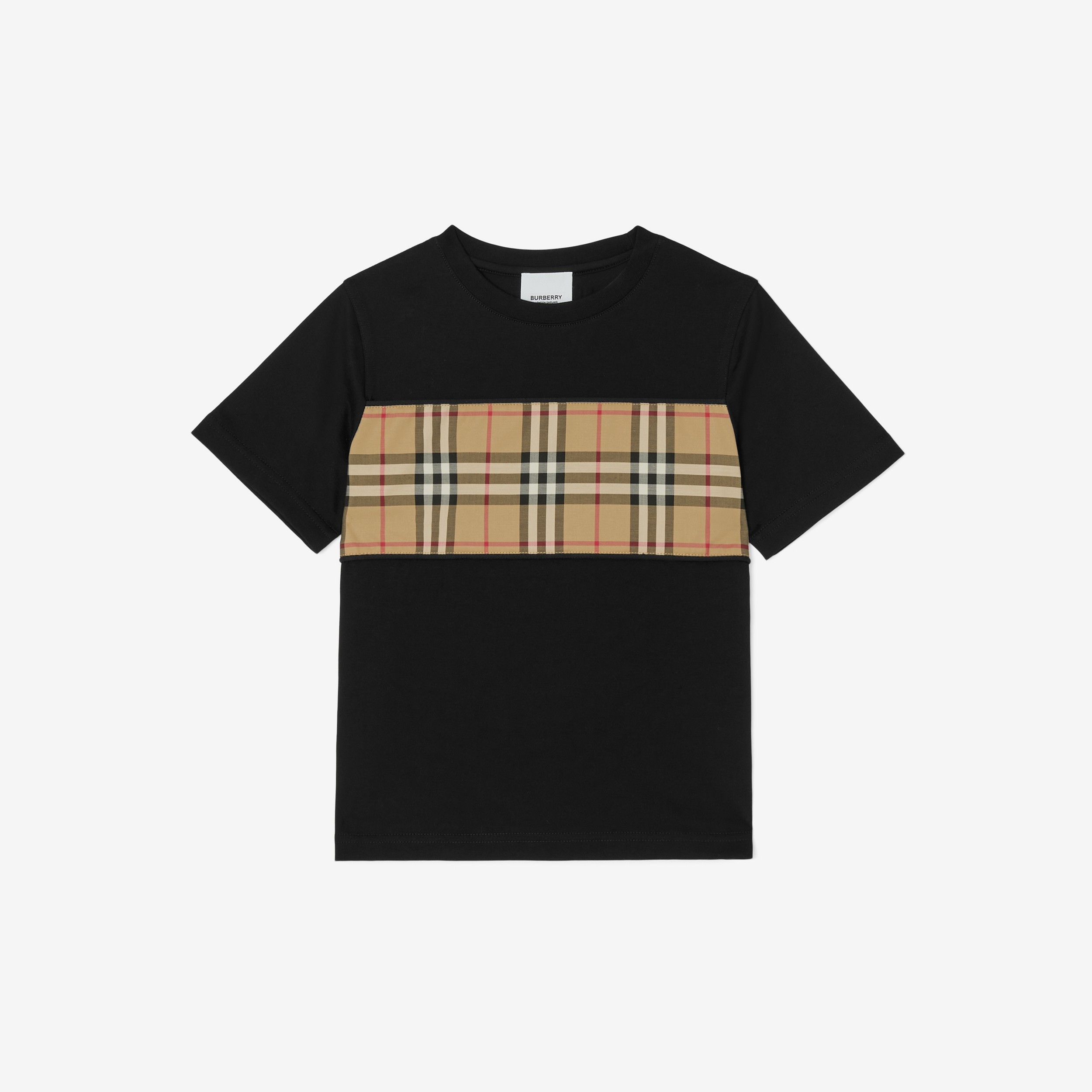 Vintage Check Panel Cotton T-shirt in Black | Burberry® Official - 1