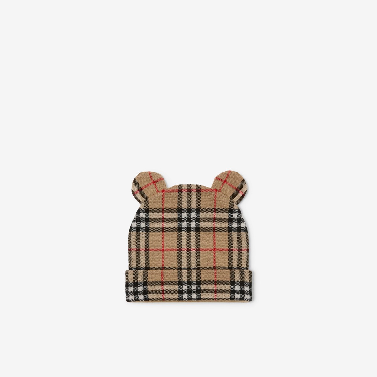 Burberry Childrens Check Wool Teddy Beanie In Archive Beige