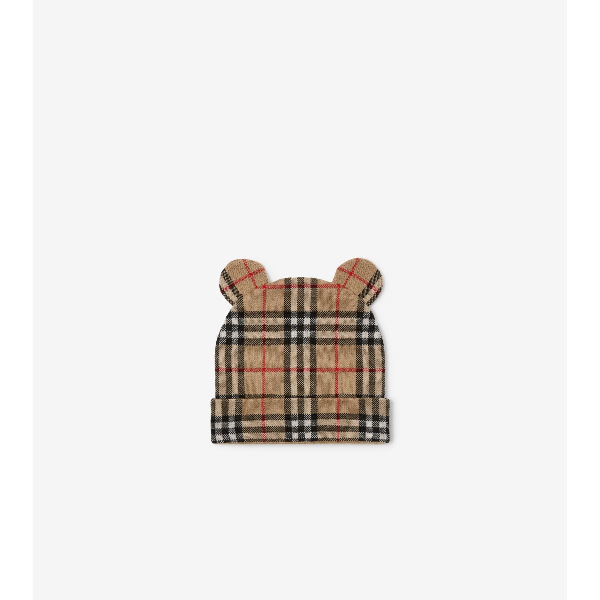 Burberry Childrens Check Wool Teddy Beanie In Archive Beige