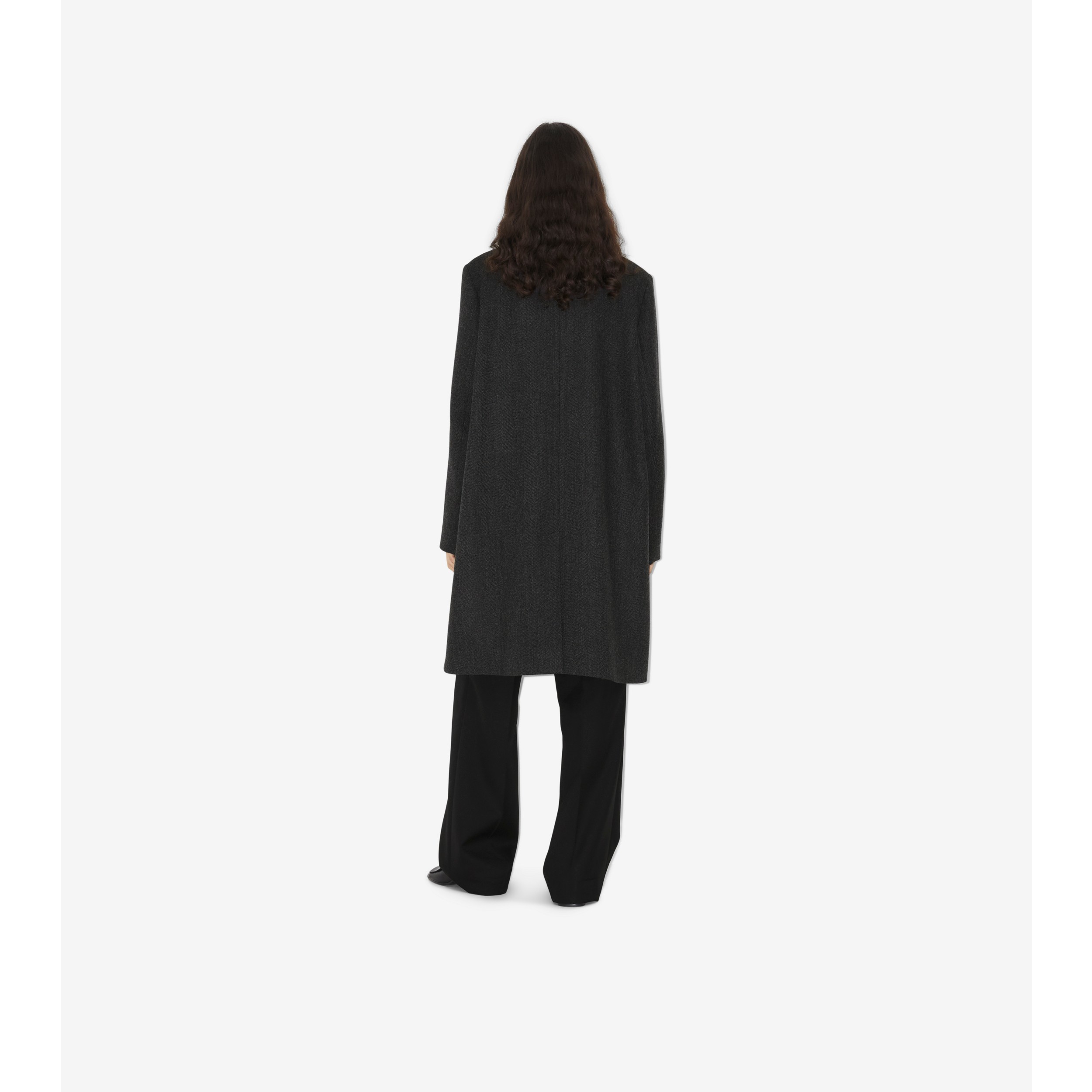 Herringbone Wool Blend Coat in Charcoal - Women | Burberry® Official