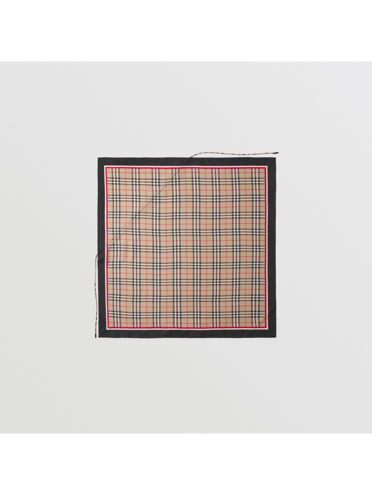 Drawcord Detail Vintage Check Silk Square Scarf in Archive Beige