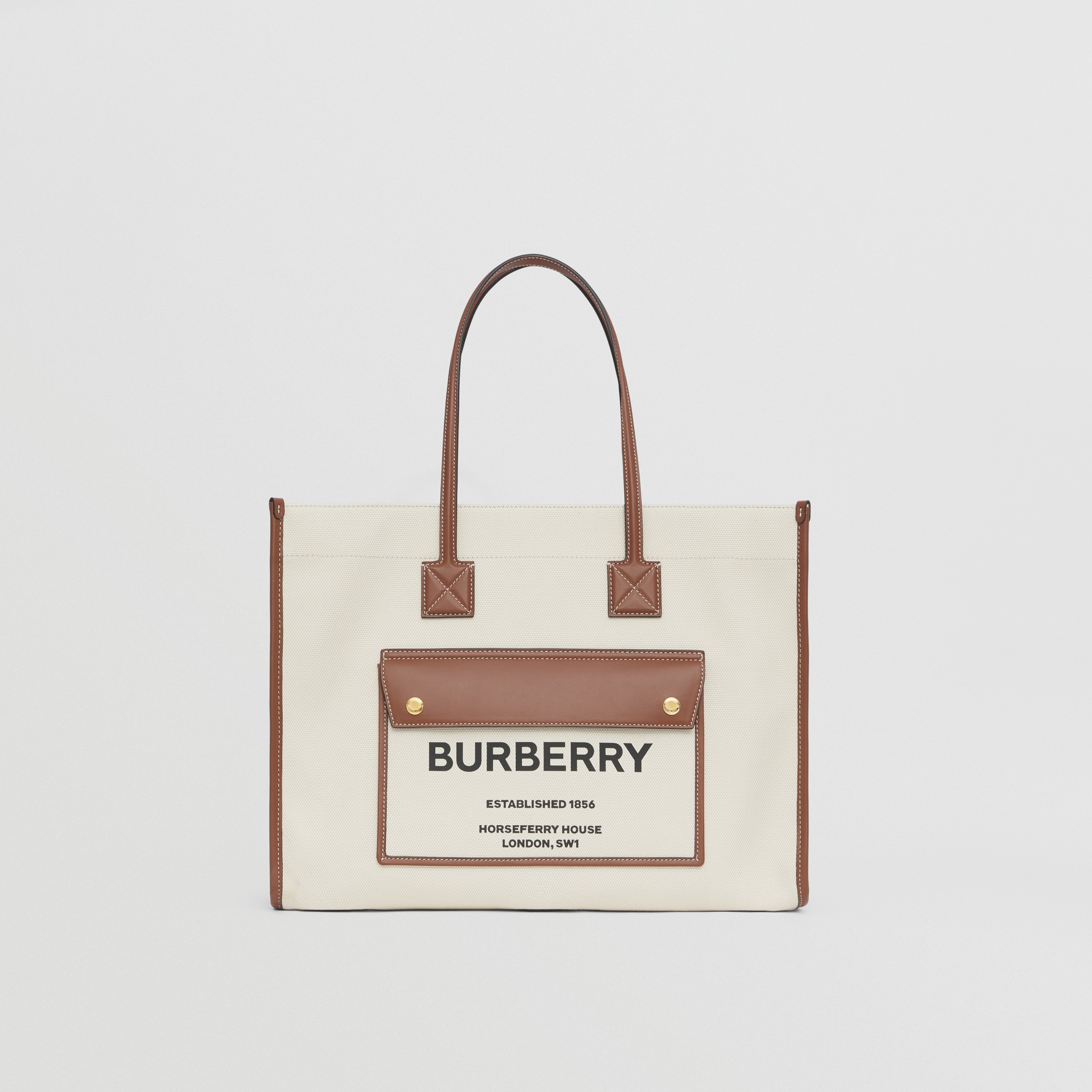 Two-tone Canvas and Leather Medium Freya Tote in Natural/tan | Burberry® Official - 1