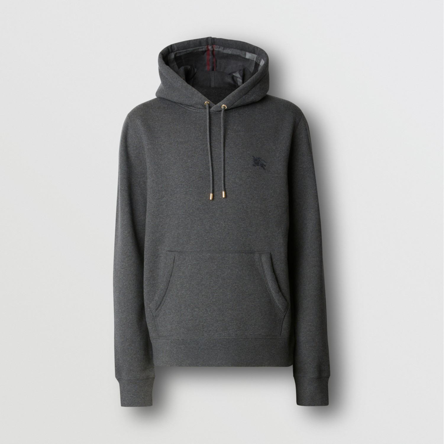 Embroidered EKD Cotton Blend Hoodie in Charcoal melange Men Burberry Official