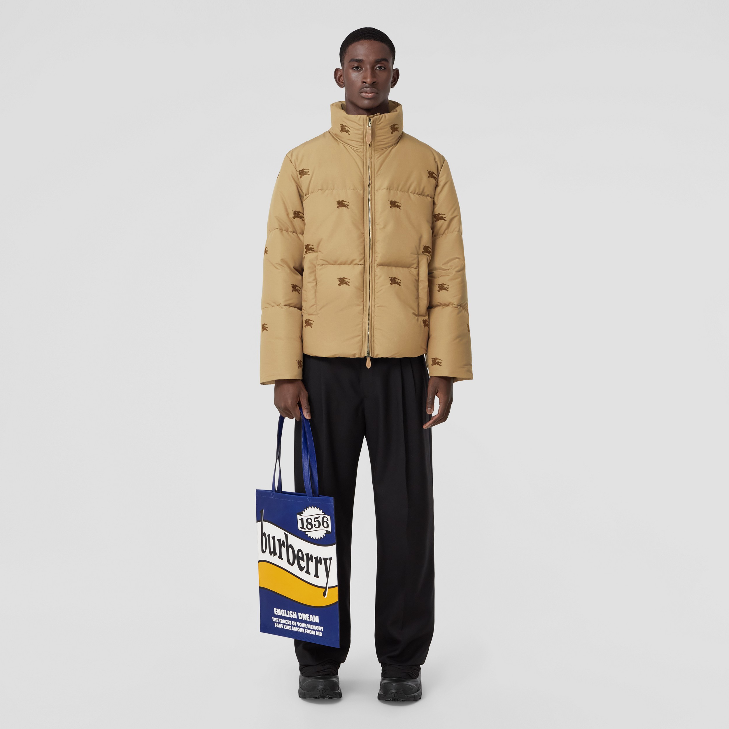 Embroidered EKD Nylon Puffer Jacket in Camel - Men | Burberry® Official - 1