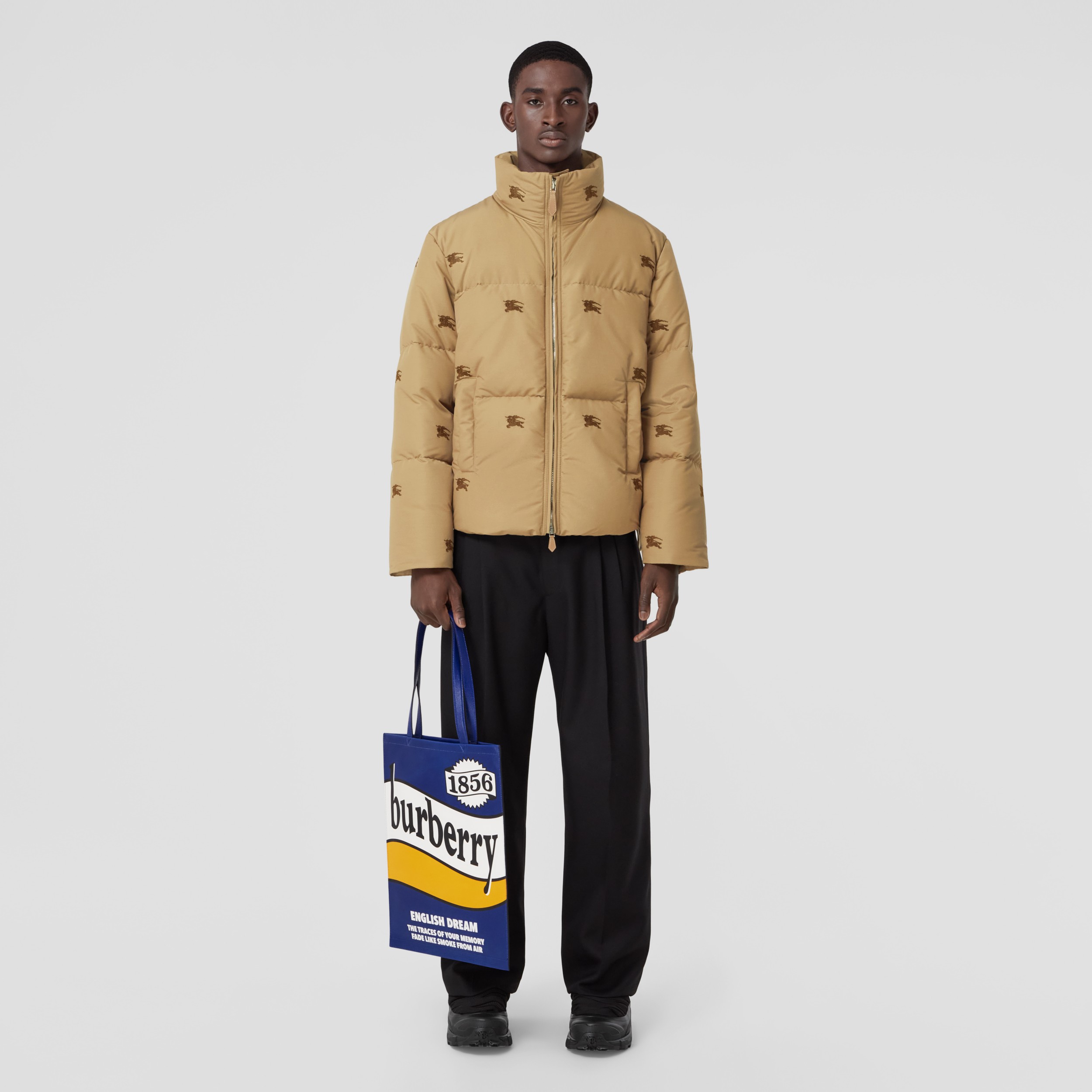 Embroidered EKD Nylon Puffer Jacket in Camel - Men | Burberry® Official