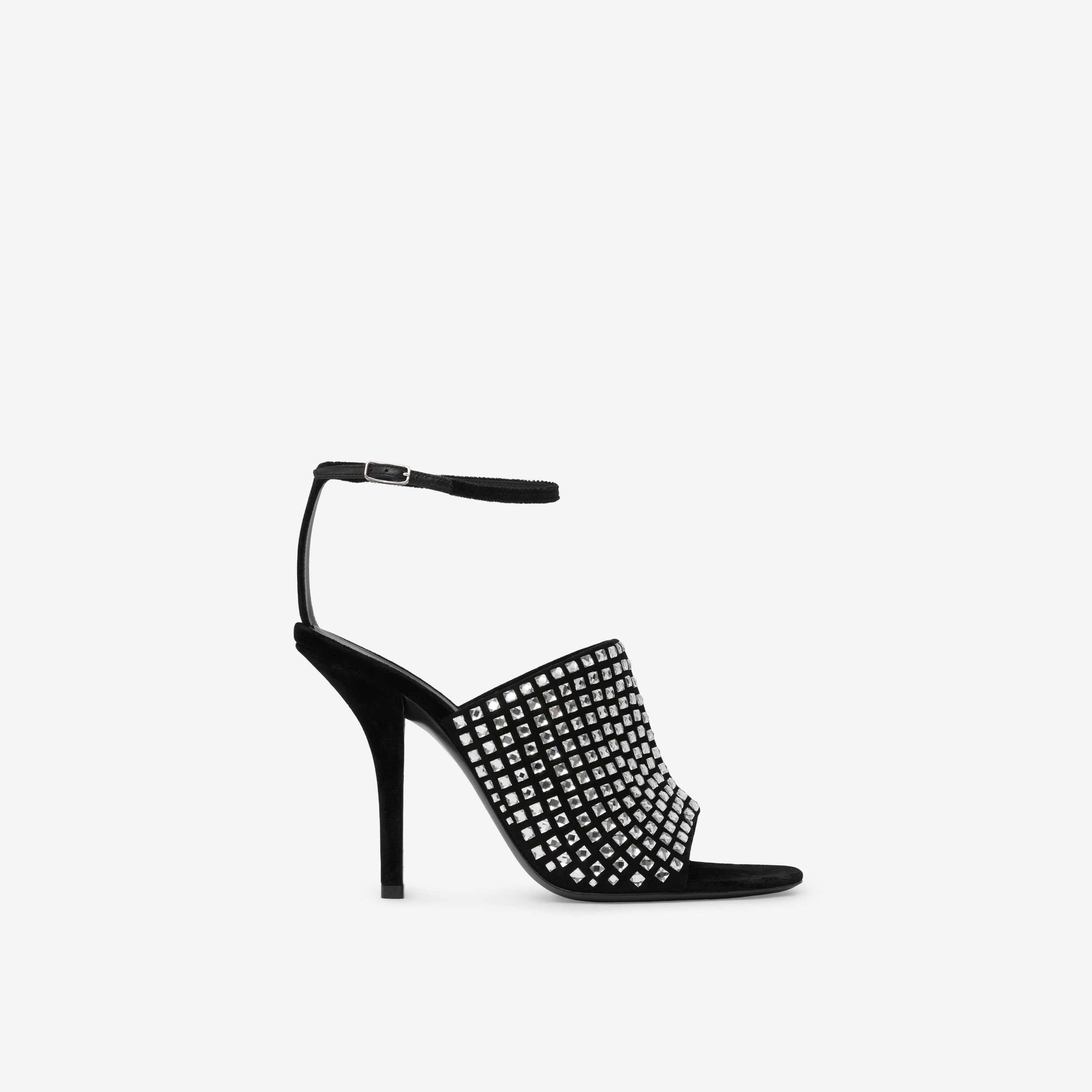 Crystal Detail Velvet Stiletto-heel Sandals in Black/crystal - Women | Burberry® Official - 1