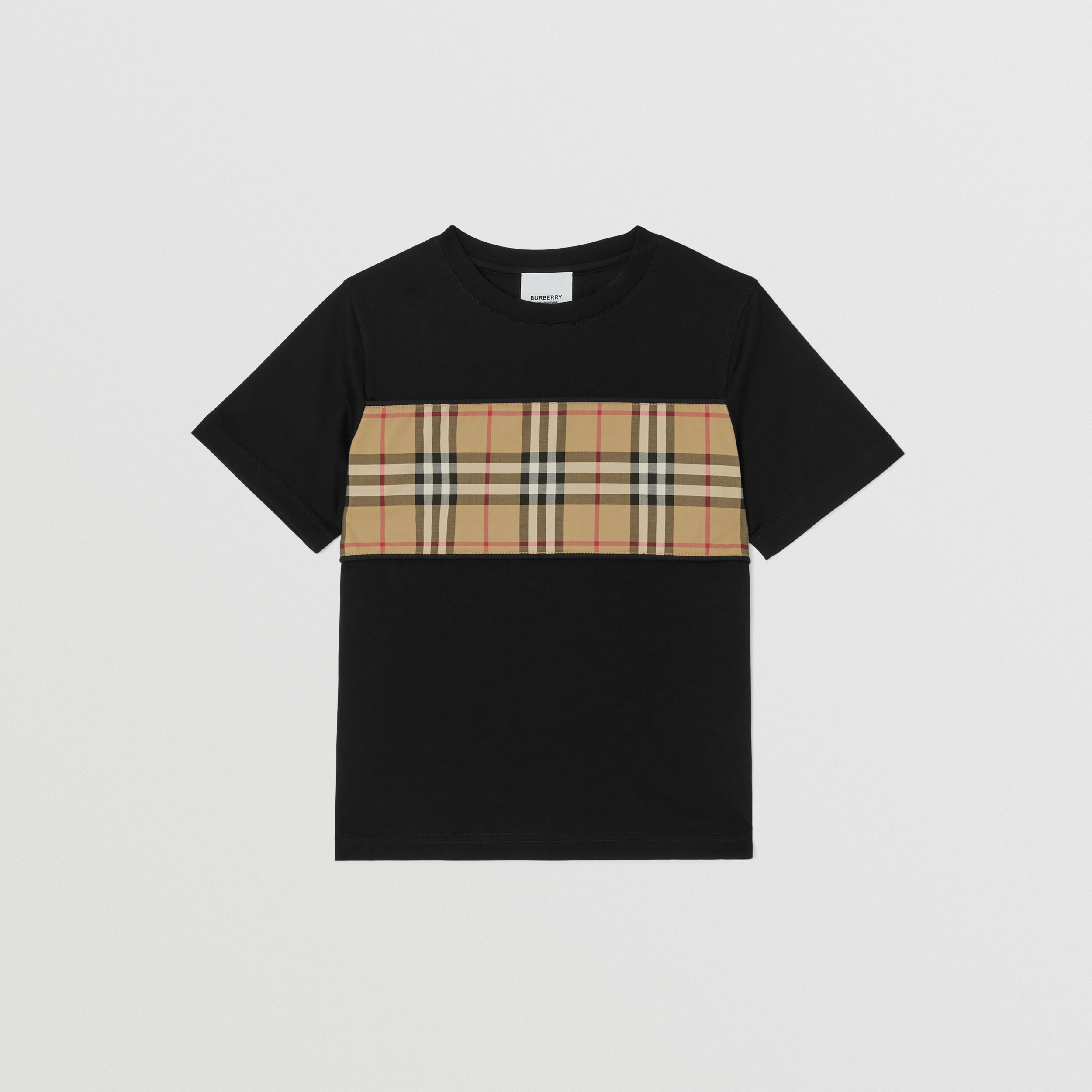 Vintage Check Panel Cotton T-shirt in Black | Burberry® Official - 1